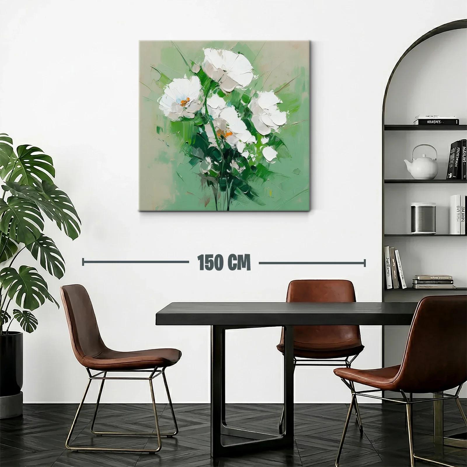 Cuadro flores blancas sobre fondo verde suave — miniatura 2