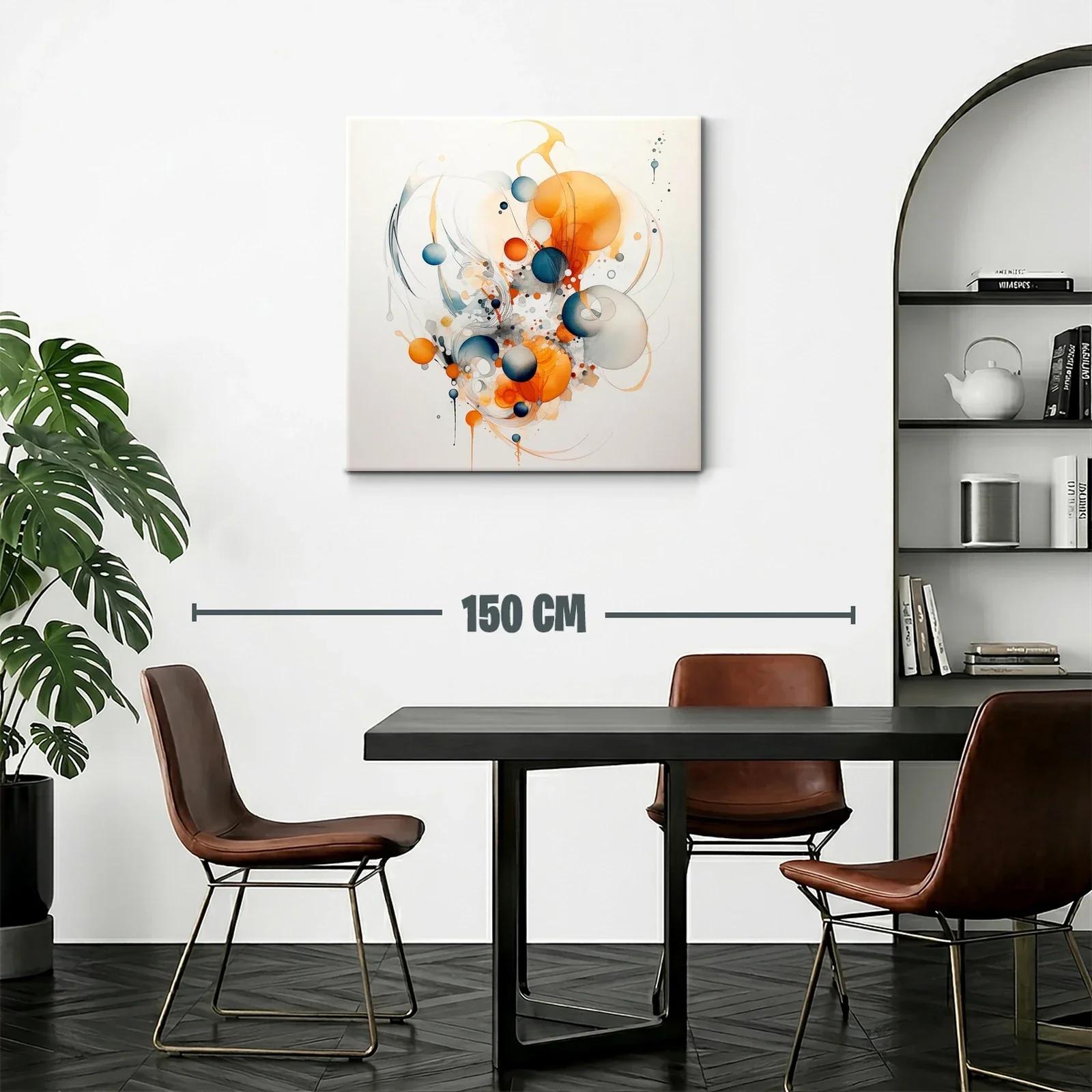 Cuadro abstracto con esferas en tonos cálidos y fríos — miniatura 2