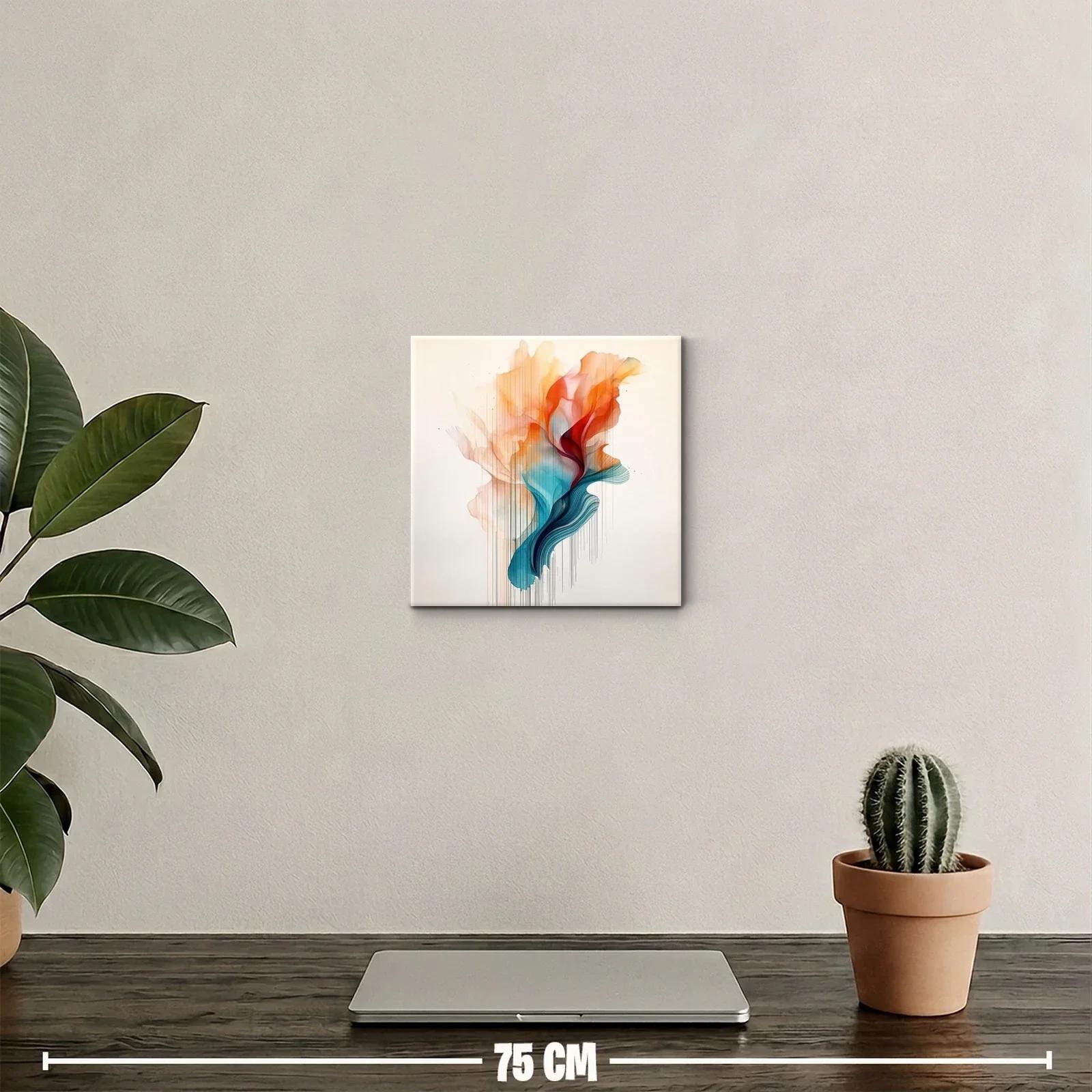 Cuadro abstracto con forma orgánica en tonos cálidos y fríos — miniatura 2
