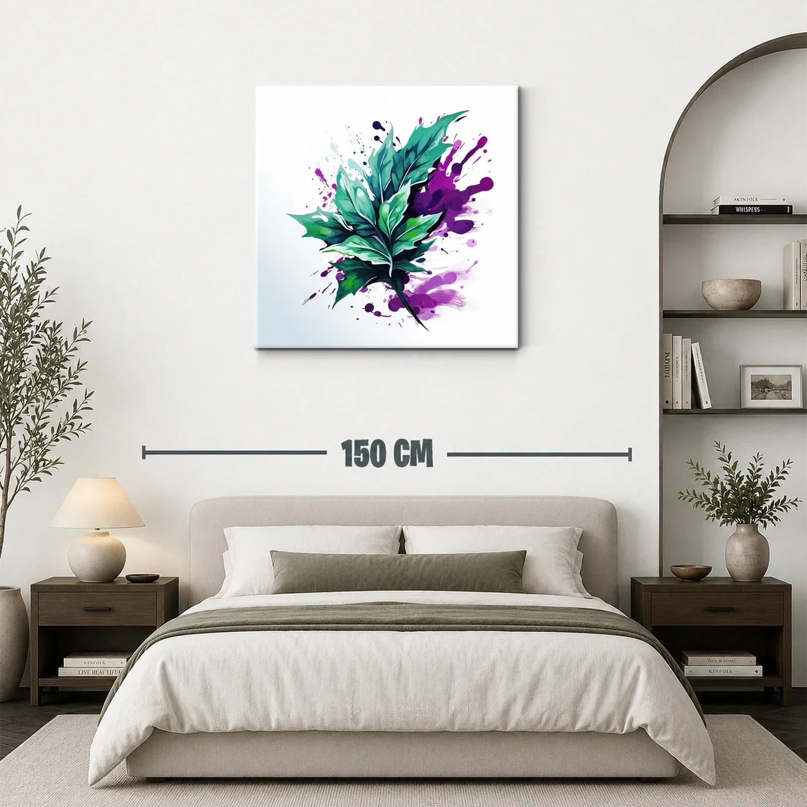 Hoja verde vibrante con salpicaduras moradas abstractas — miniatura 3