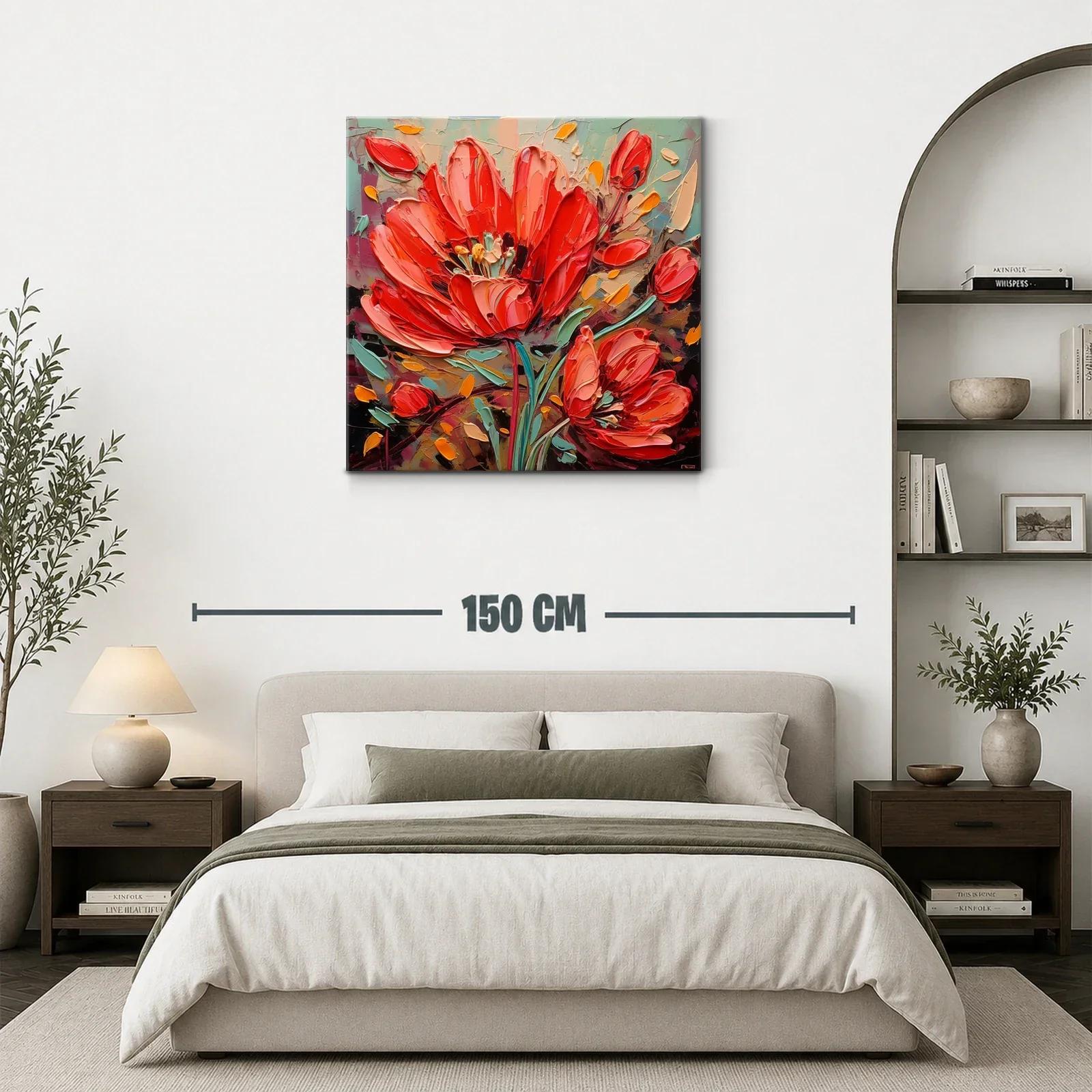 Cuadro moderno con llamativas flores rojas vibrantes — miniatura 3