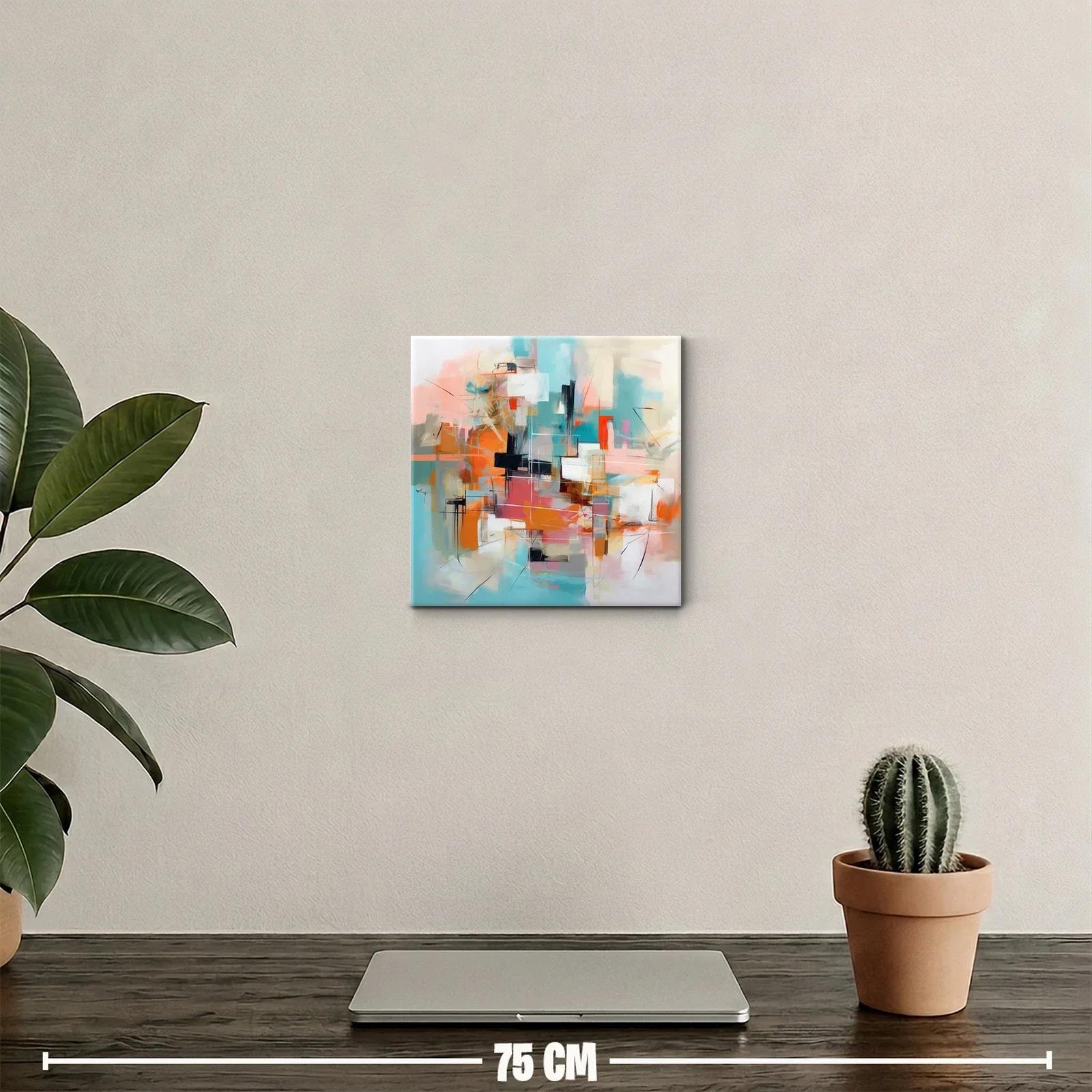 Cuadro abstracto con tonos cálidos y fríos en armonía — miniatura 2