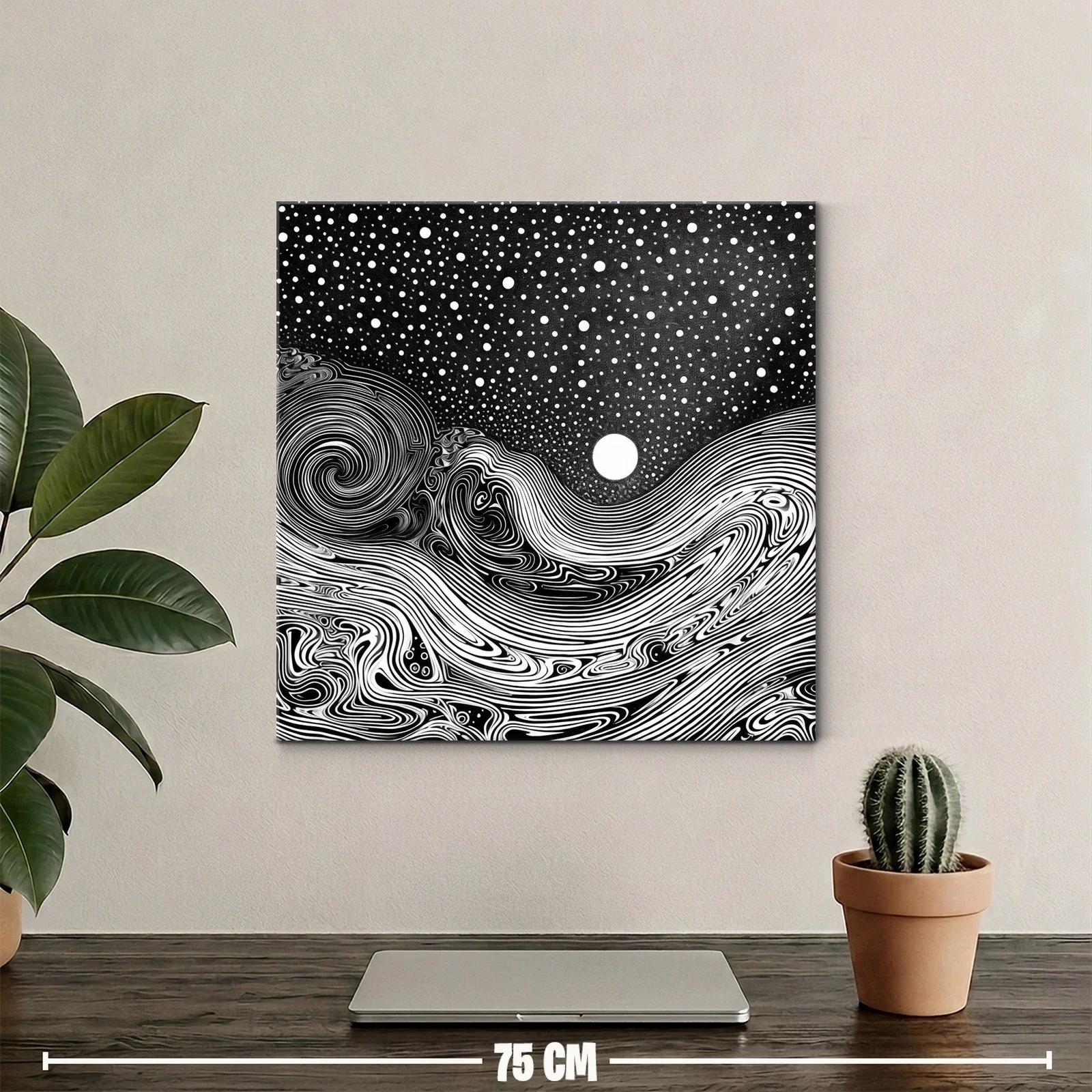 Paisaje onírico en blanco y negro con luna brillante — miniatura 2