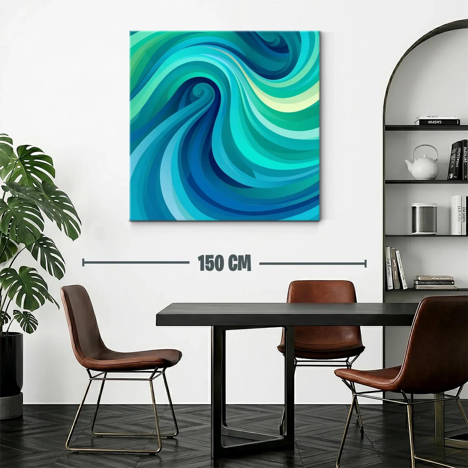 Cuadro abstracto con ondas en tonos azules y verdes — miniatura 2