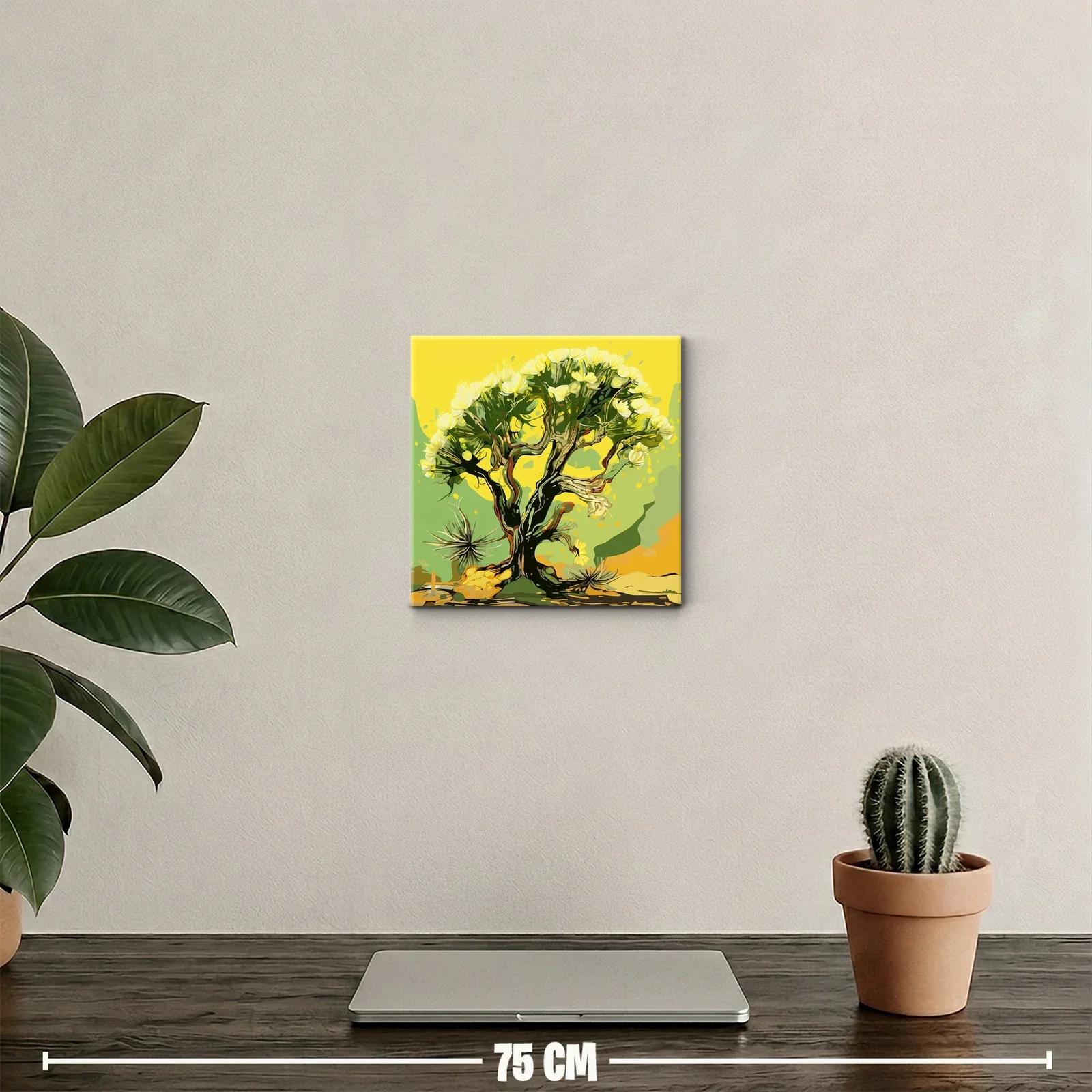 Árbol con Flores Amarillas en Fondo Abstracto Verde — miniatura 2