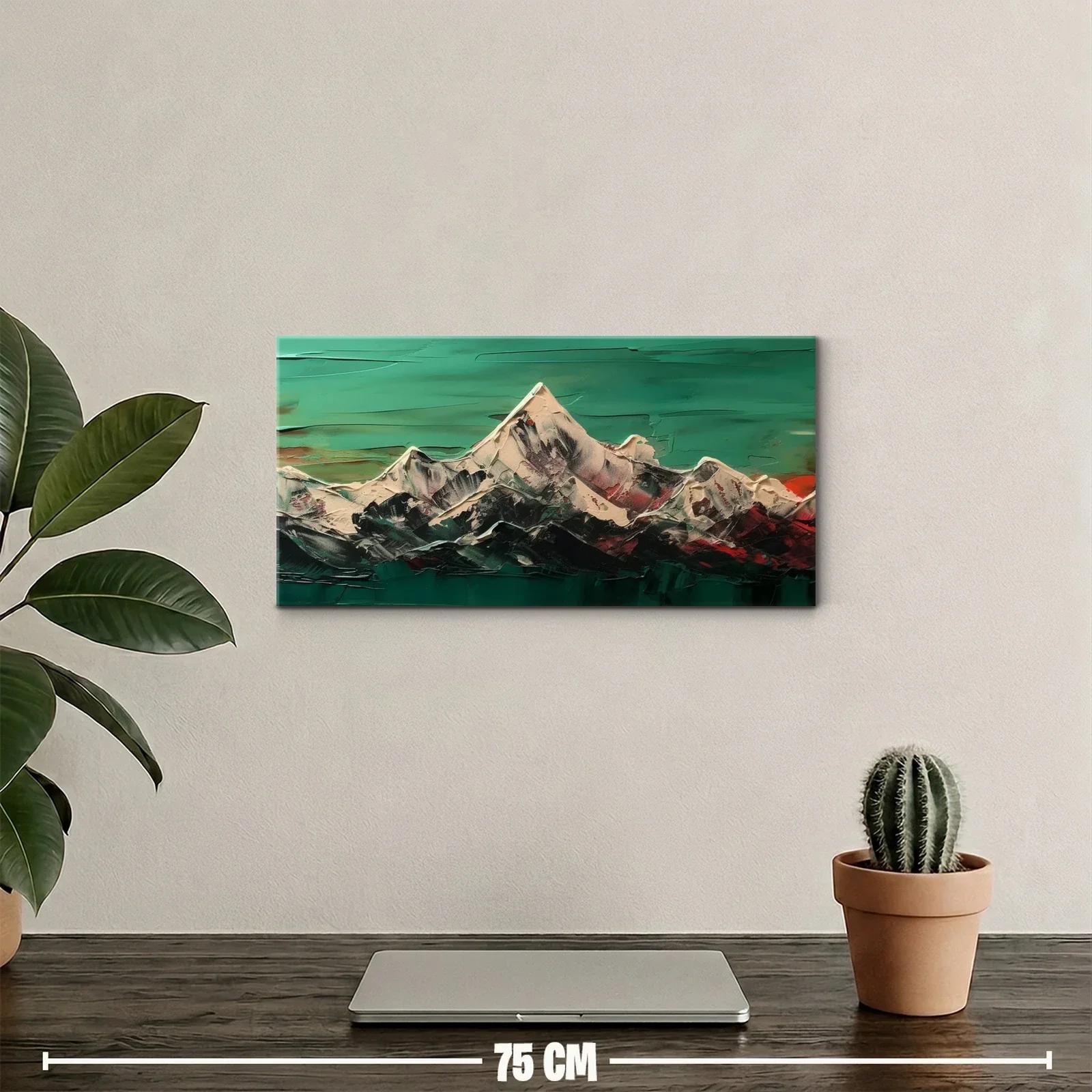 Cuadro cordillera nevada con cielo turquesa y pincelada texturizada — miniatura 2