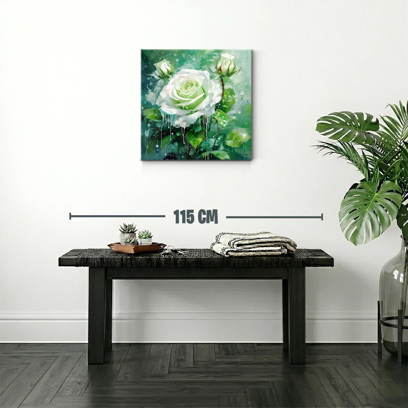 Rosa blanca sobre fondo verde con efecto acuarela — miniatura 2