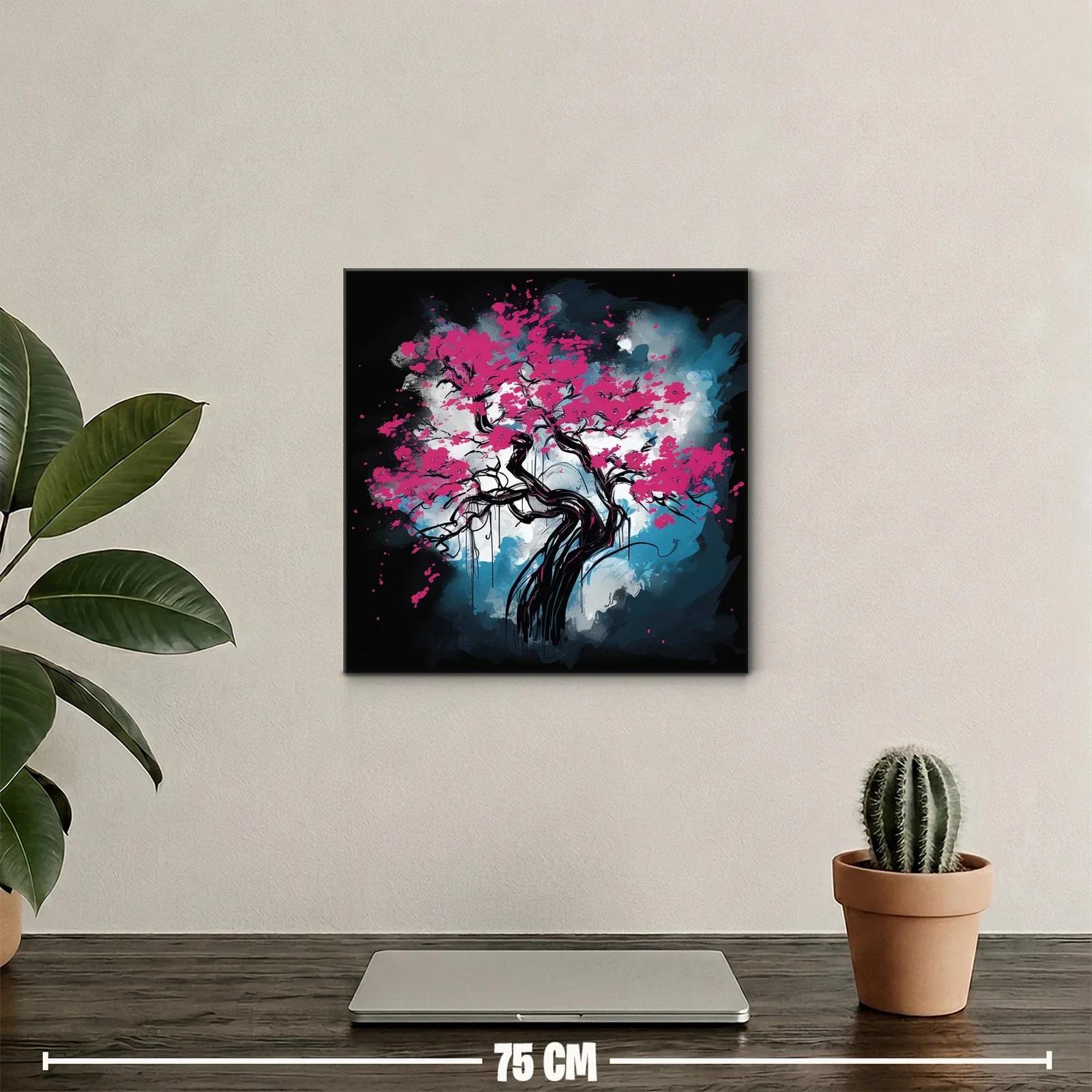 Árbol de flores fucsias sobre fondo abstracto azul y negro — miniatura 2