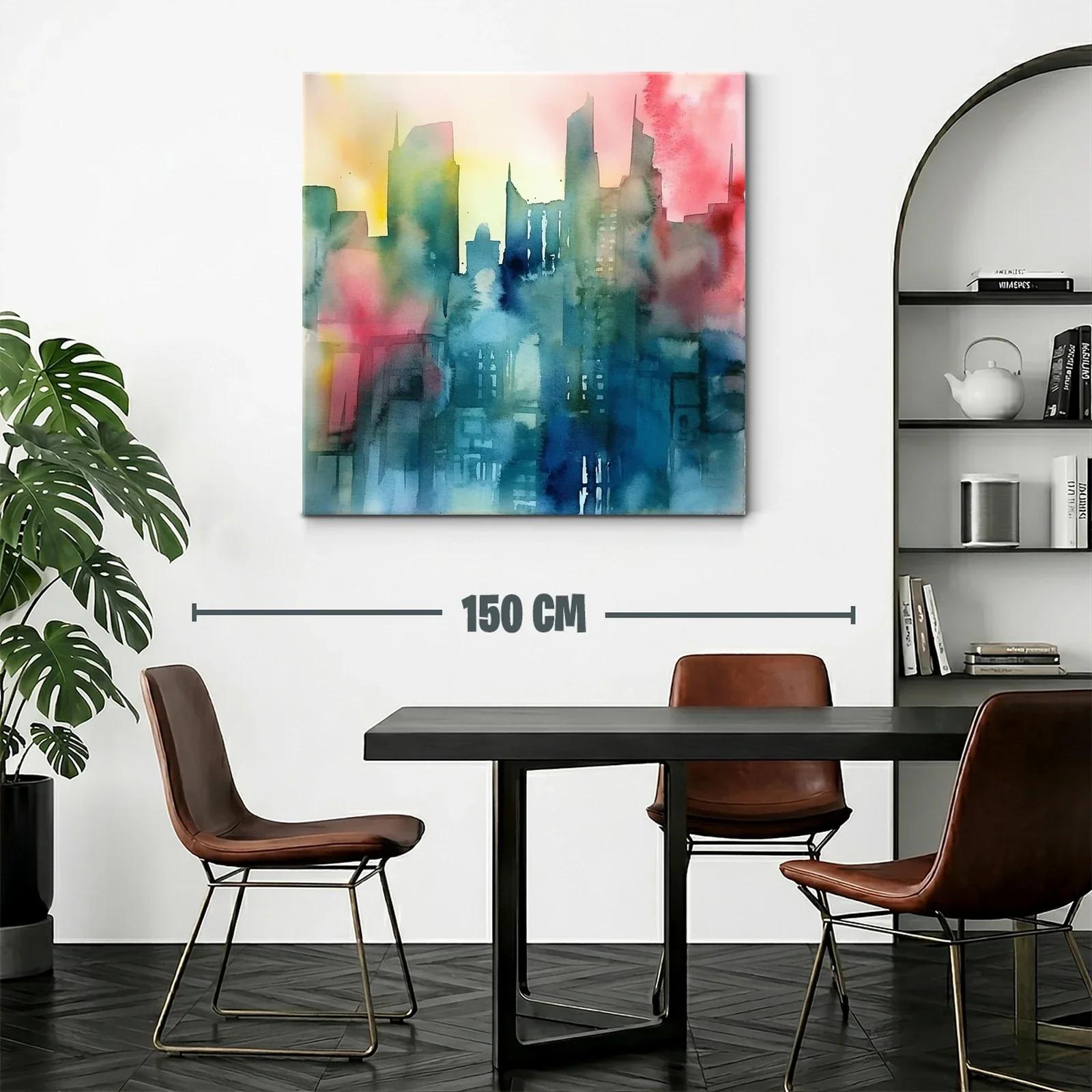 Cuadro abstracto de ciudad con tonos vibrantes y suaves — miniatura 2