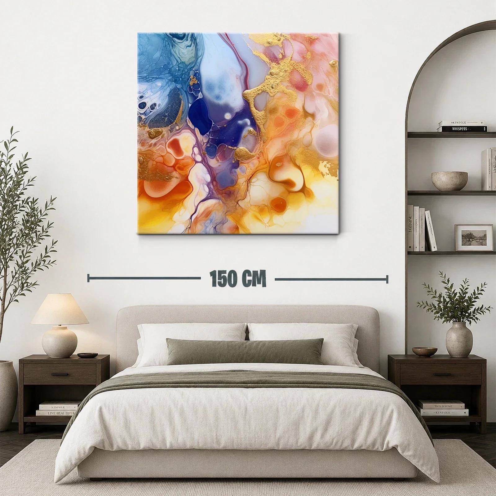 Cuadro abstracto con tonos cálidos y detalles dorados — miniatura 3