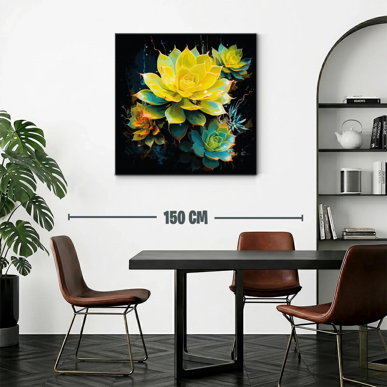 Cuadro floral vibrante con tonos amarillos y verdes — miniatura 2