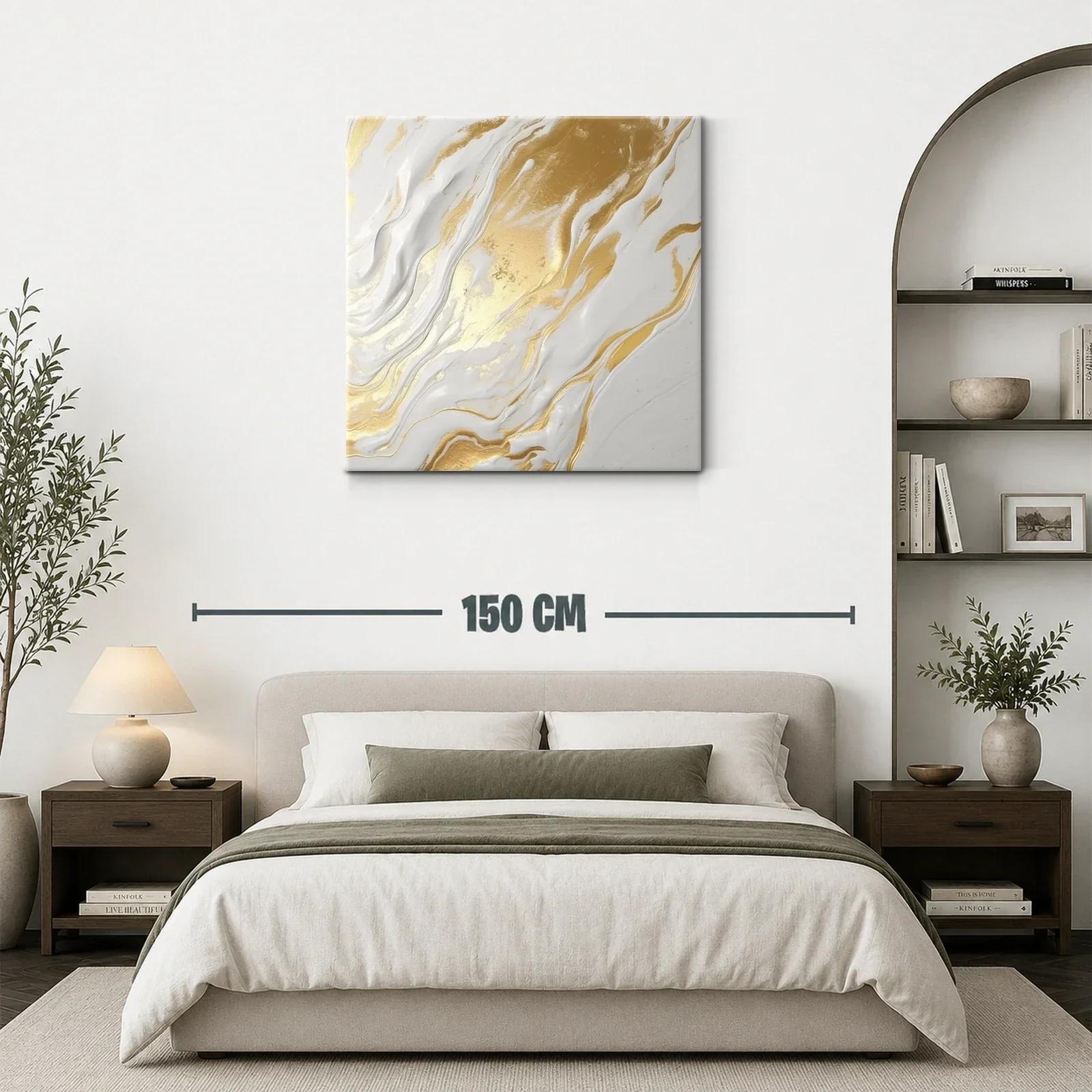 Cuadro abstracto en tonos dorados y blancos elegantes — miniatura 3