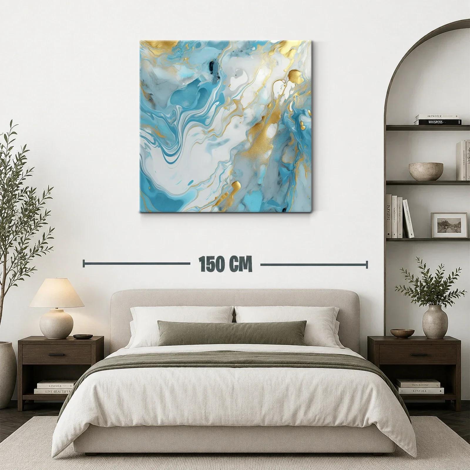Cuadro abstracto con tonos azules y dorados elegantes — miniatura 3