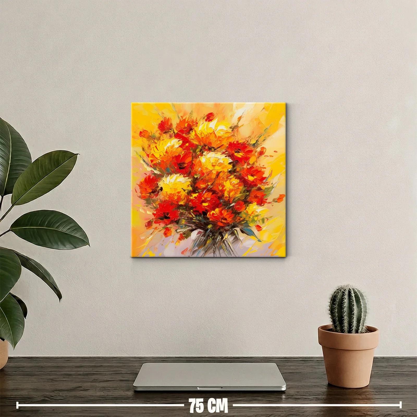 Cuadro moderno con ramo vibrante de flores rojas y amarillas — miniatura 2