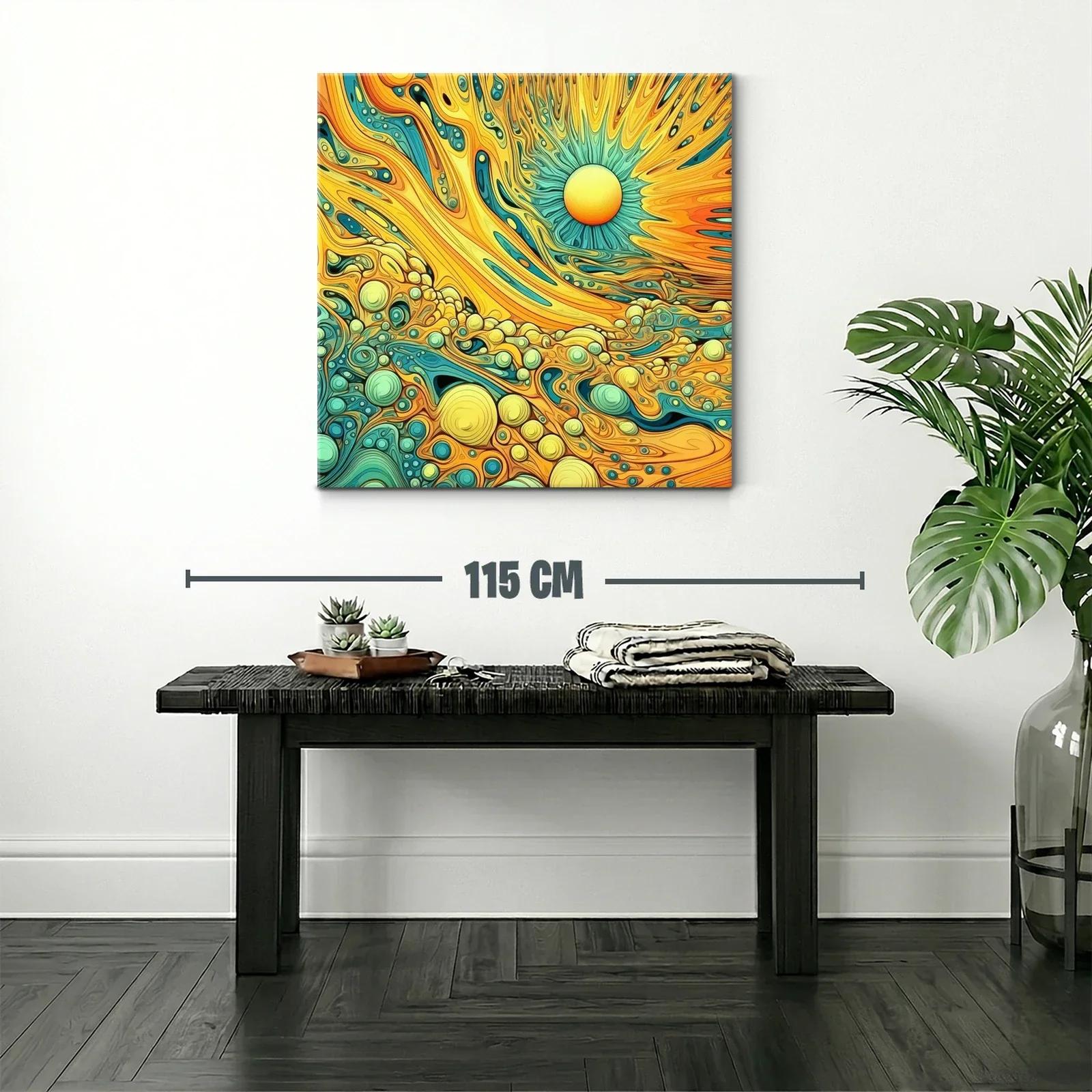 Cuadro vibrante con patrones abstractos en amarillo y azul — miniatura 2