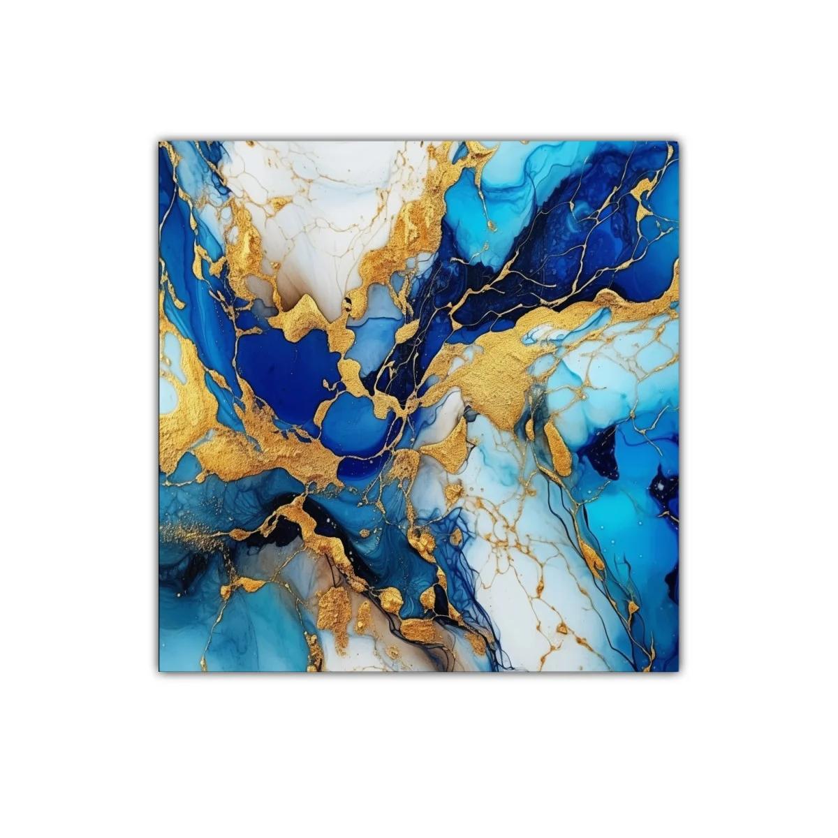 Composición abstracta en azul y dorado vibrante — miniatura 1