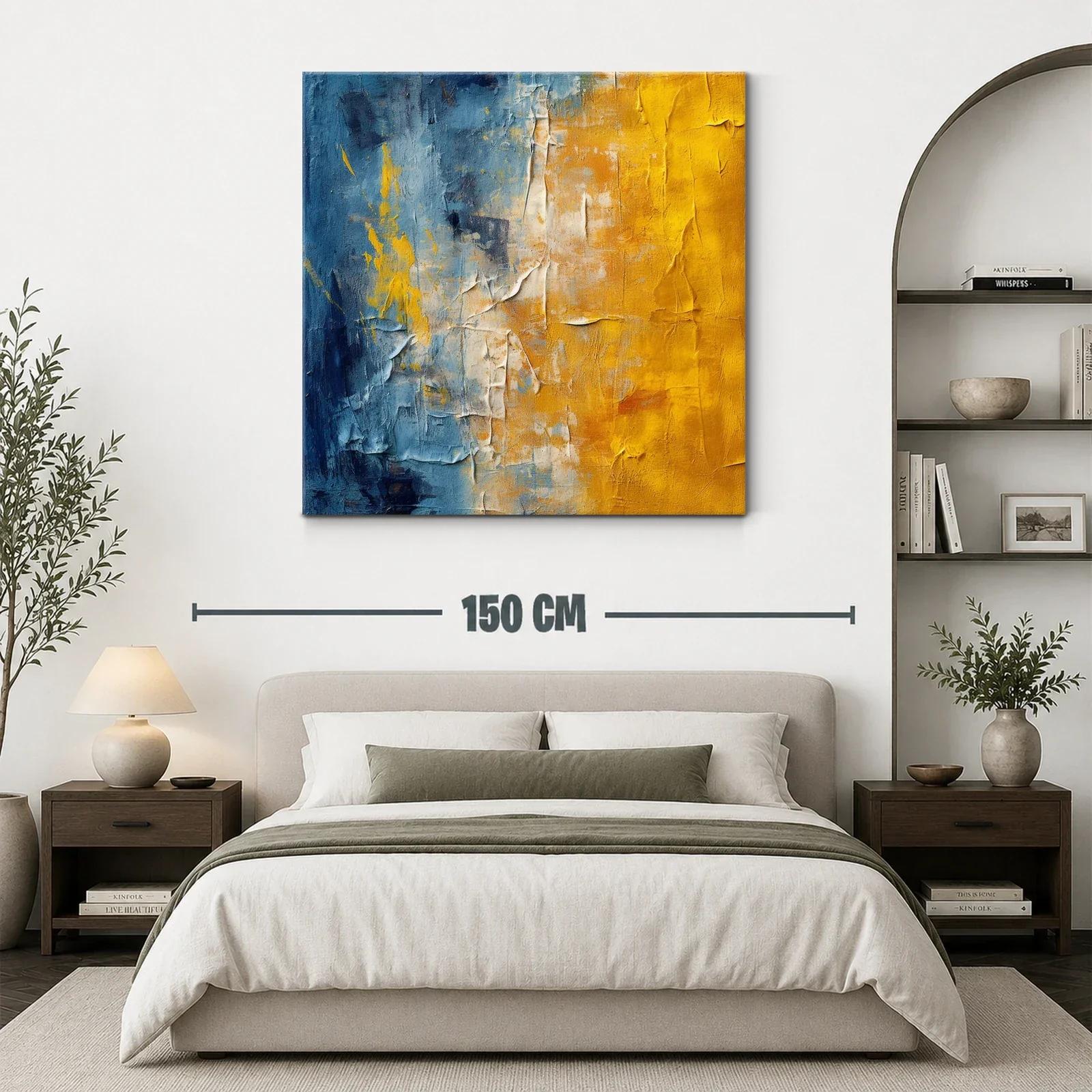 Cuadro abstracto en tonos azul y mostaza para modernizar espacios — miniatura 3