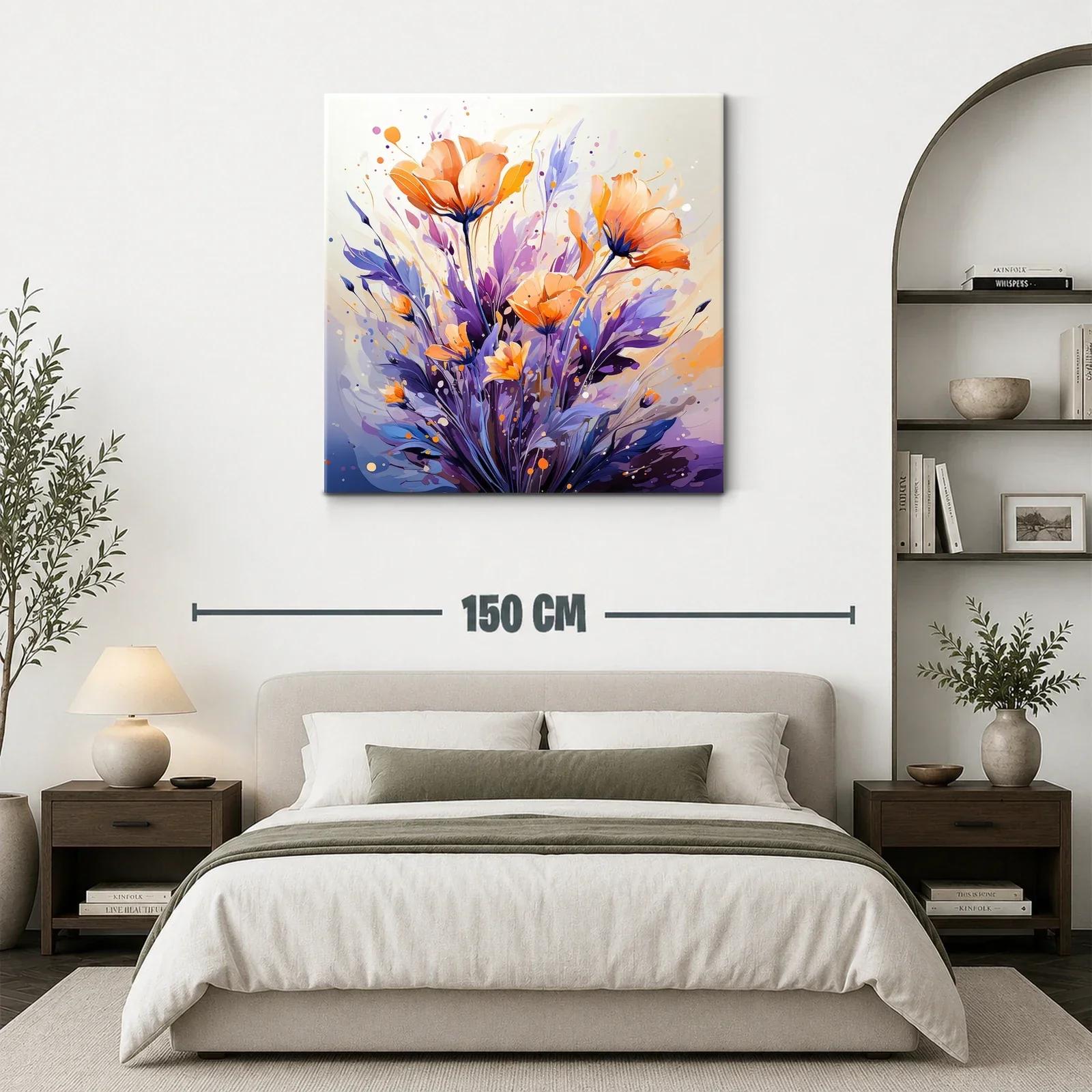 Cuadro moderno con flores en tonos naranja y púrpura — miniatura 3