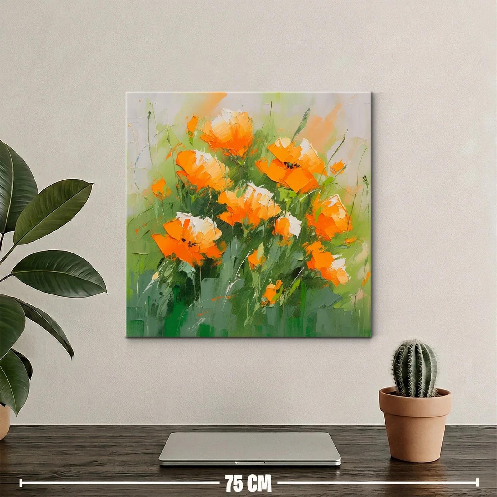 Cuadro con flores anaranjadas vibrantes y verde fresco — miniatura 2