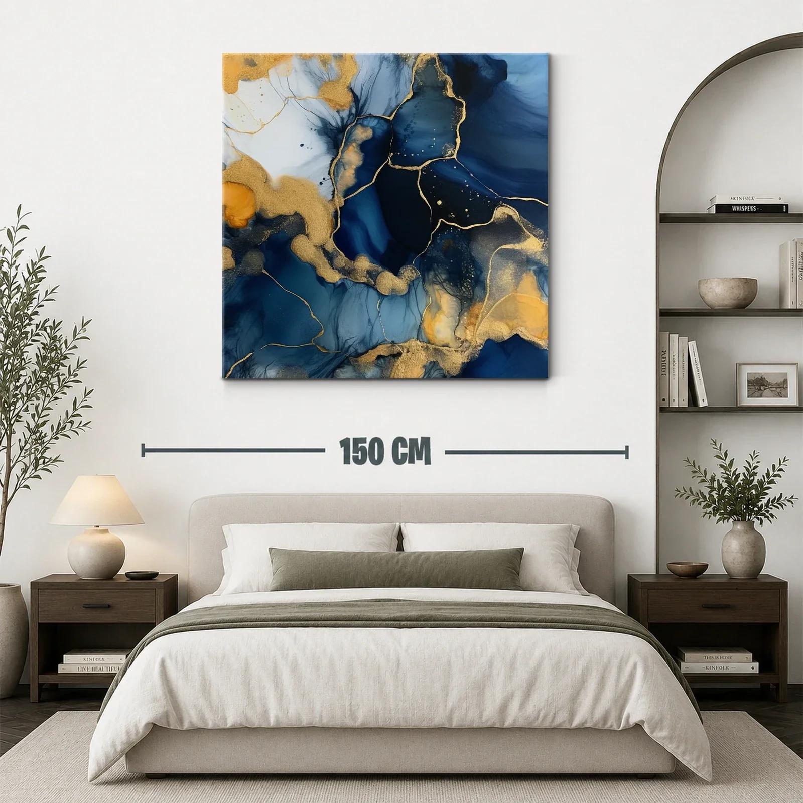 Arte abstracto en azul y dorado con textura fluida y elegante — miniatura 3