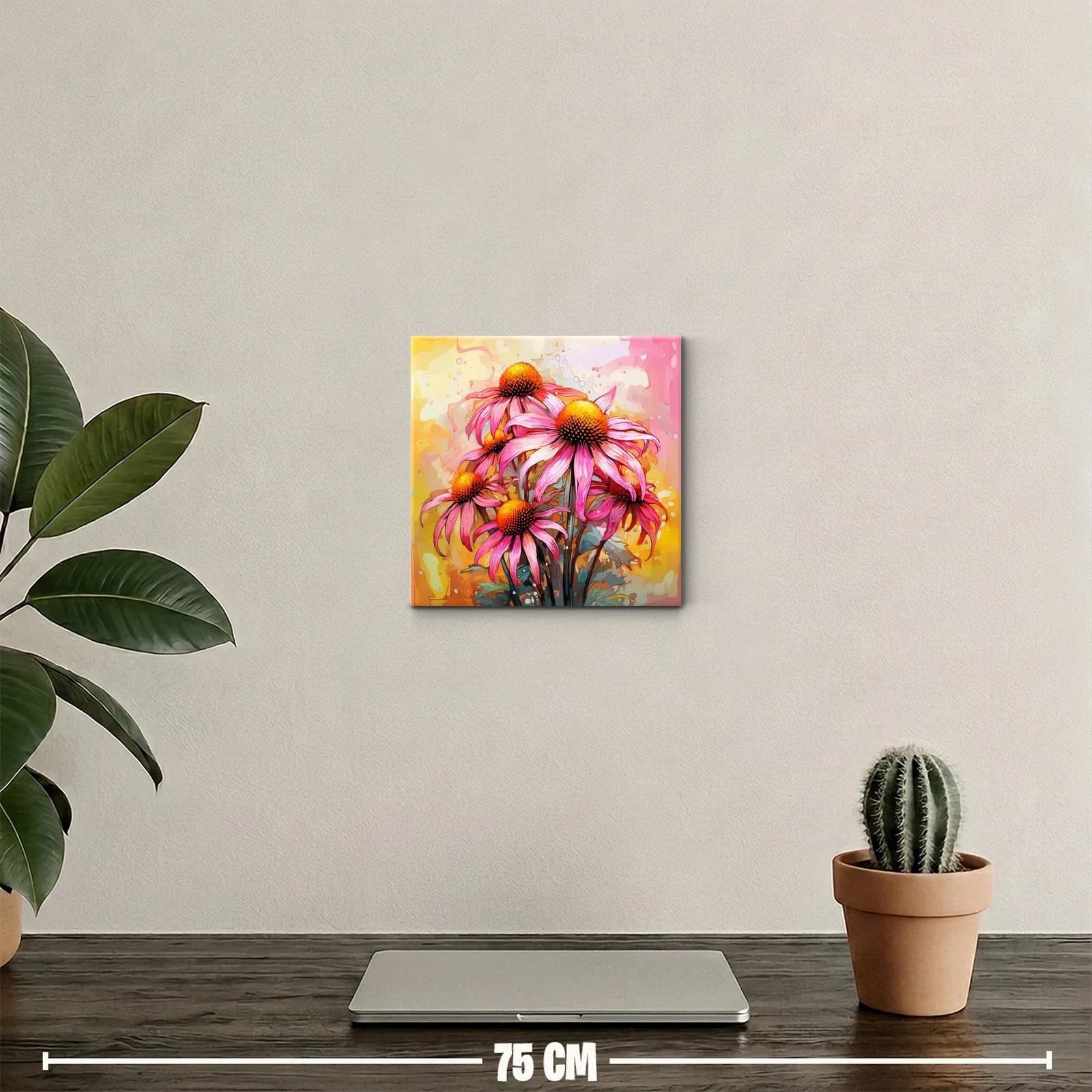 Cuadro vibrante de flores rosas con fondo cálido — miniatura 2