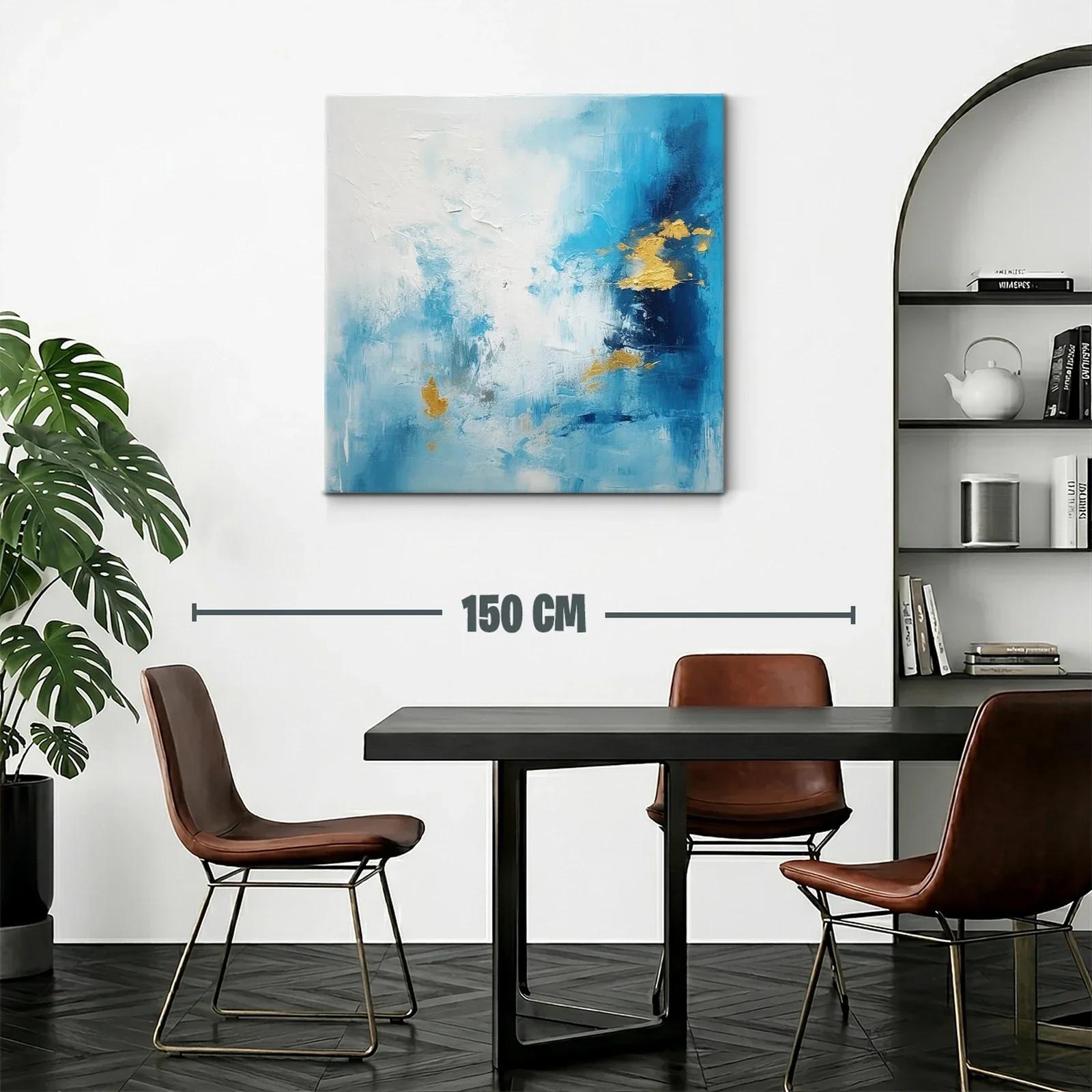 Cuadro abstracto con tonos azules y toques dorados — miniatura 2