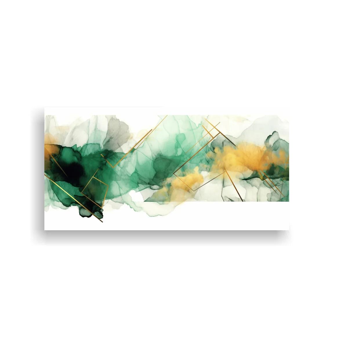 Cuadro paisaje abstracto en acuarela con líneas doradas — imagen principal
