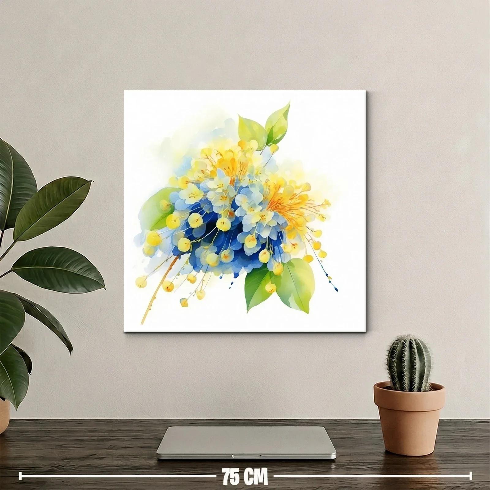 Cuadro floral en tonos azules y amarillos vibrantes — miniatura 2