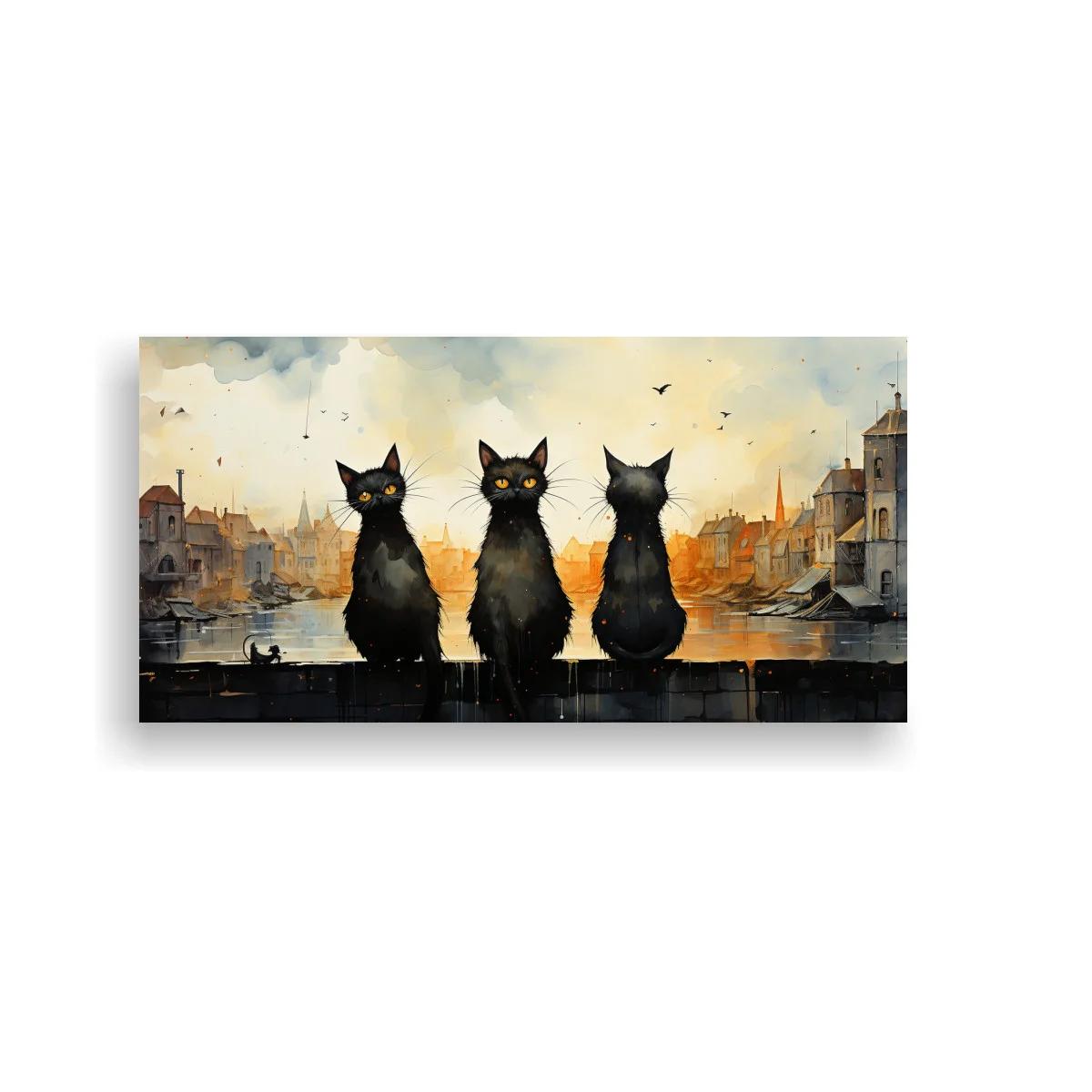 Cuadro tres gatos negros junto al canal — imagen principal
