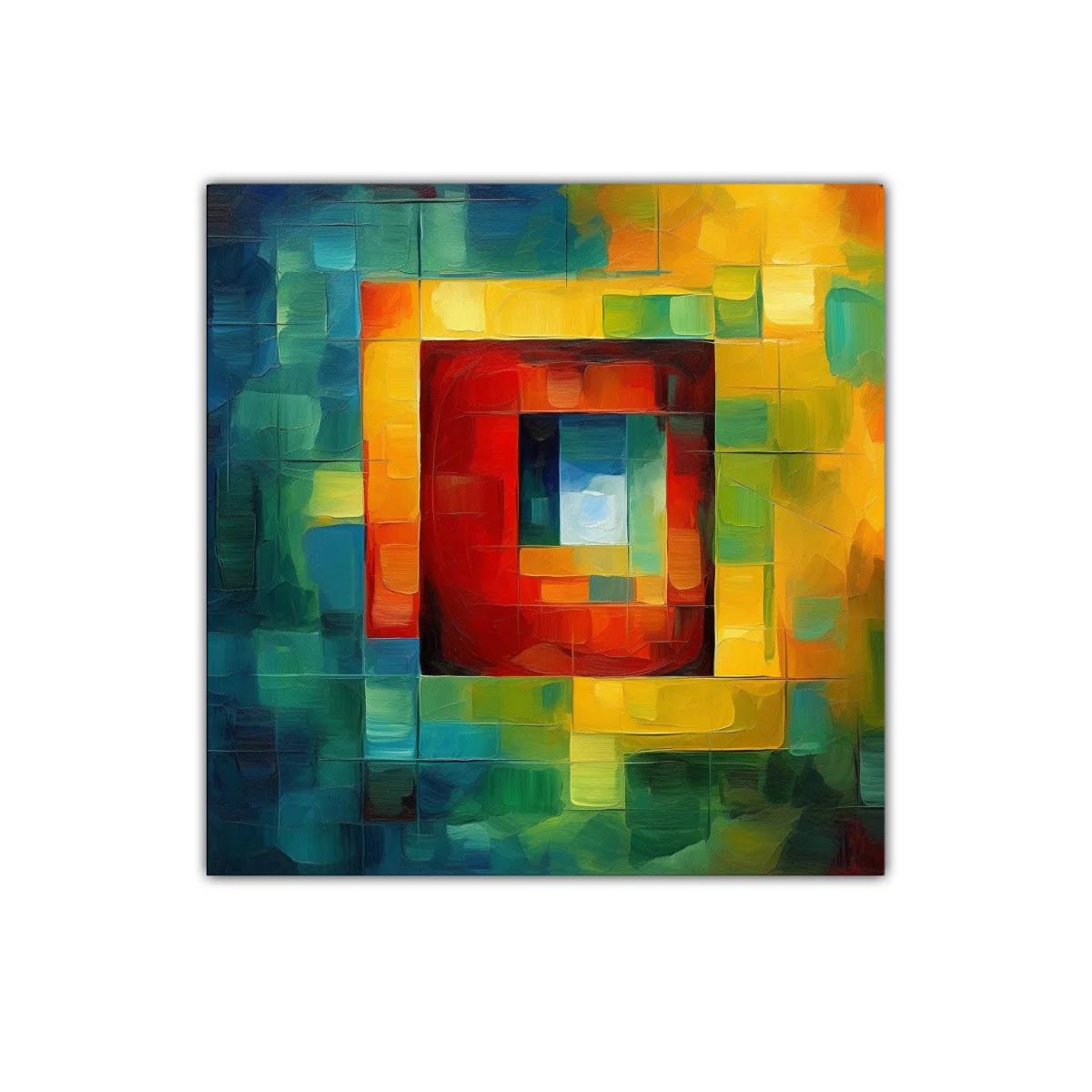 Cuadro abstracto con colores cálidos y fríos en contraste — imagen principal