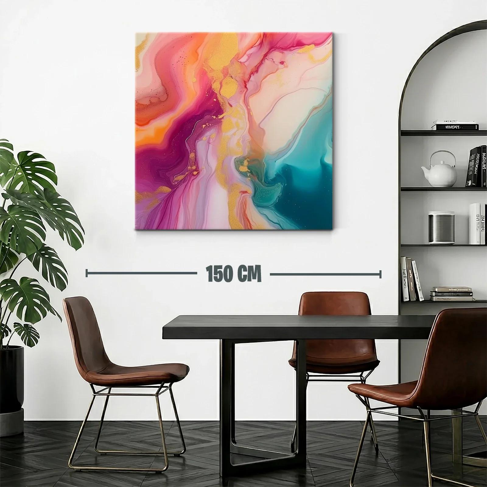 Cuadro abstracto con vibrantes tonos rosas y azul turquesa — miniatura 2