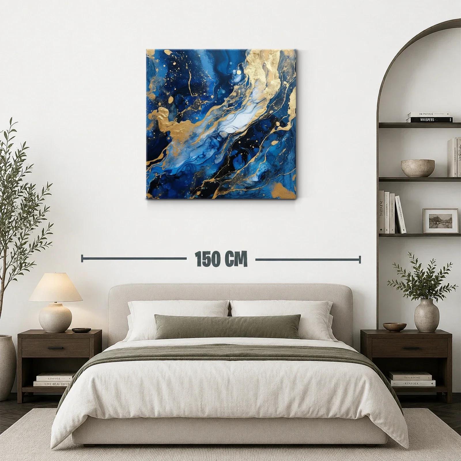Cuadro abstracto en tonos azules con detalles dorados — miniatura 3