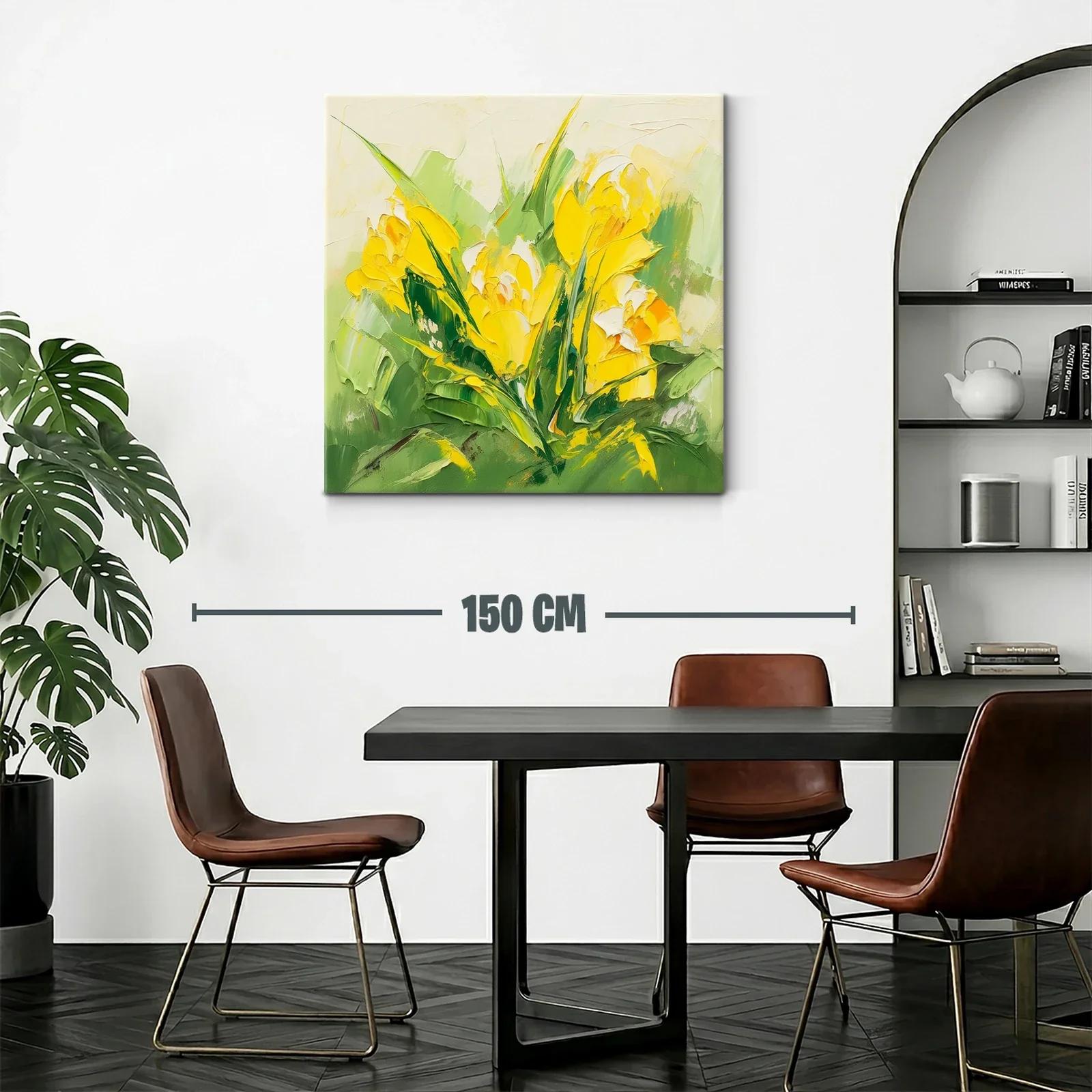 Cuadro moderno con flores amarillas y verdes vibrantes — miniatura 2
