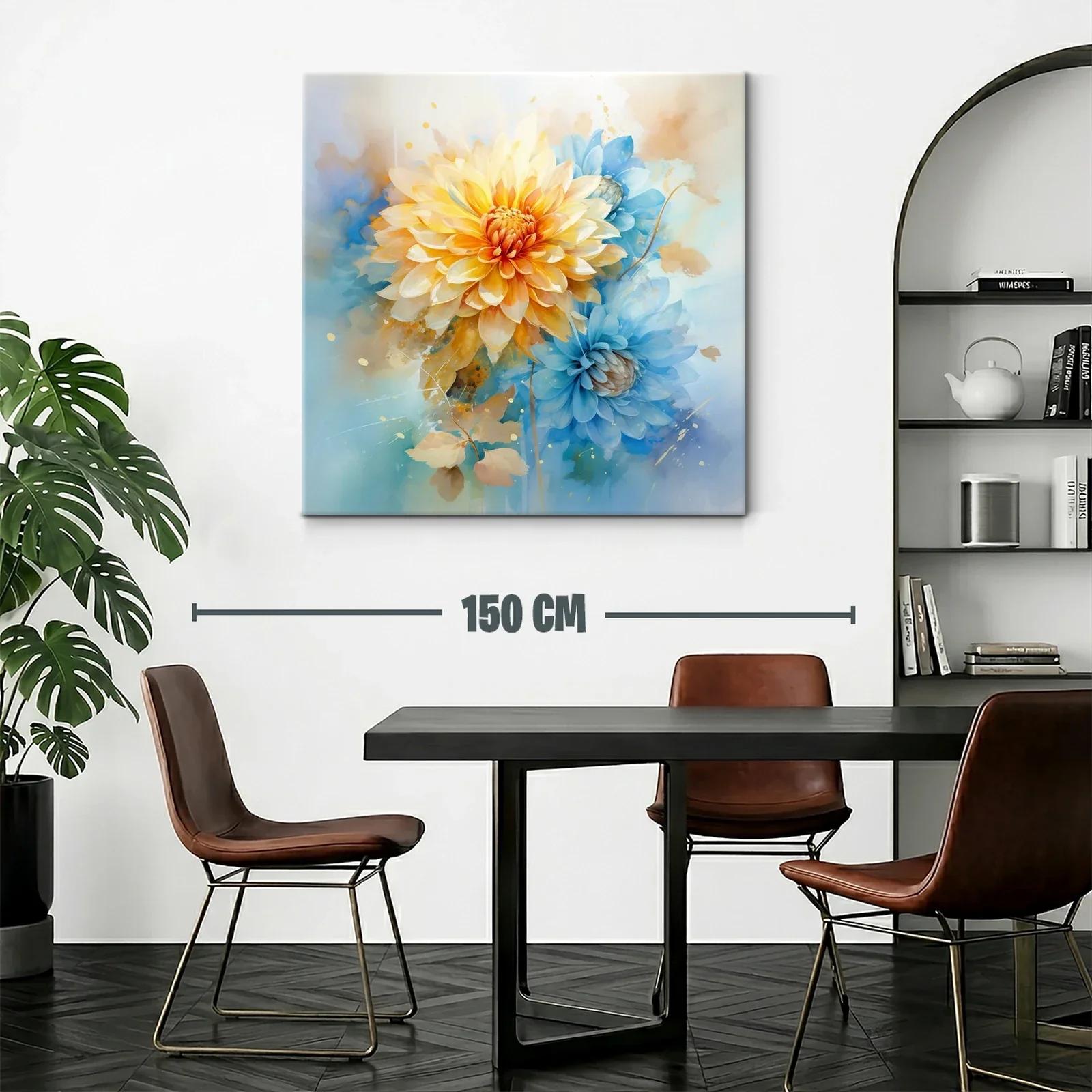 Cuadro floral con pétalos en tonos cálidos y azules suaves — miniatura 2