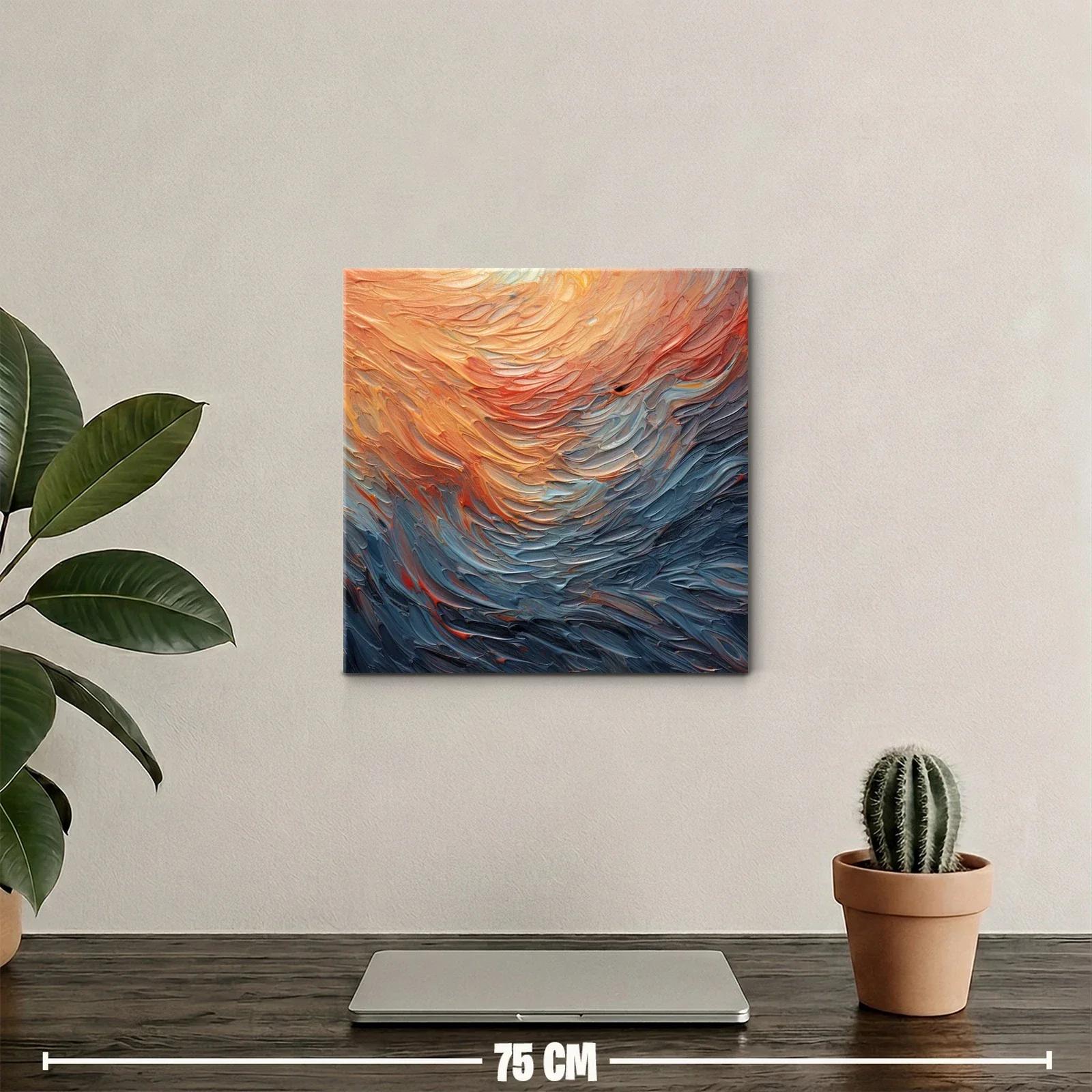 Cuadro abstracto con tonos cálidos y fríos en movimiento — miniatura 2