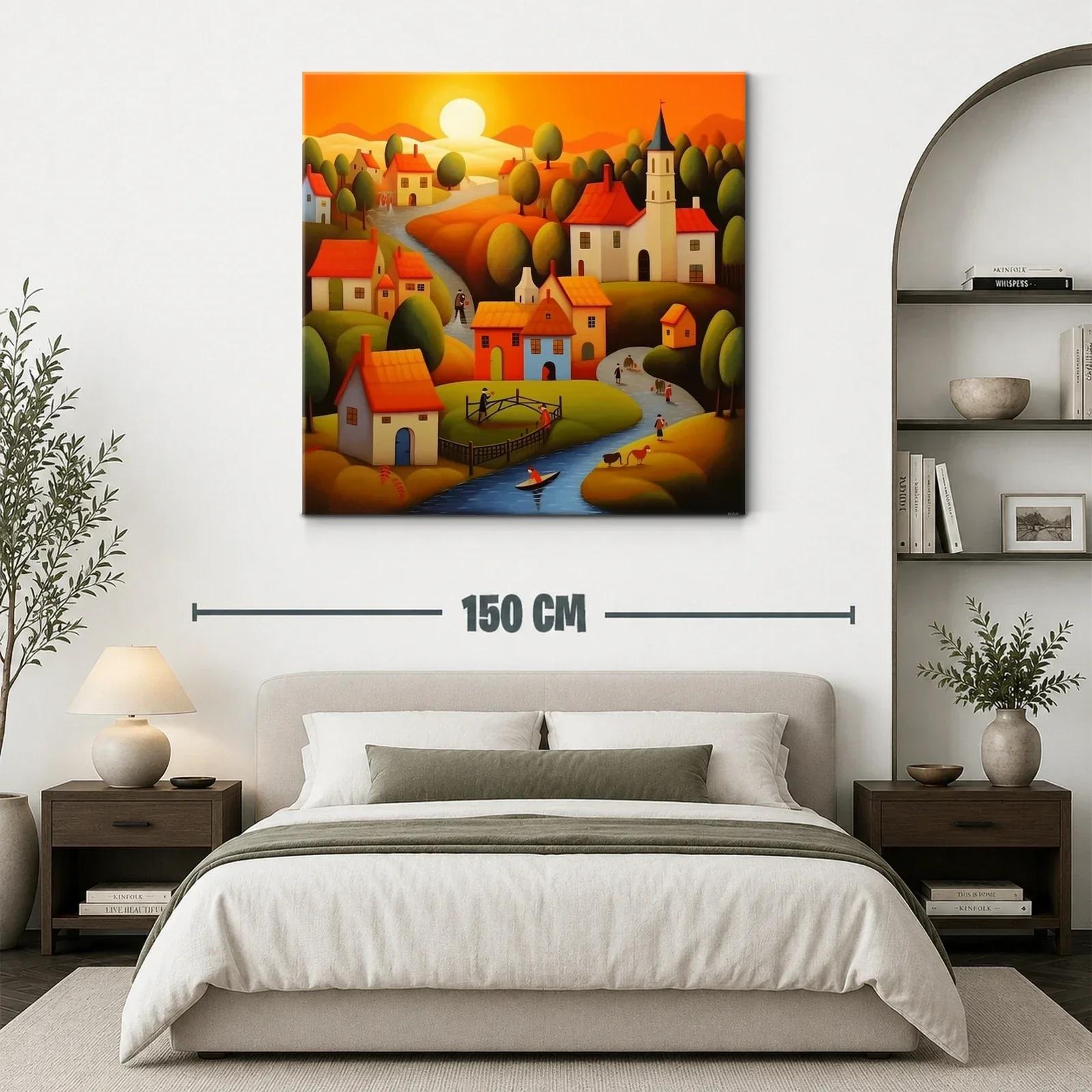 Paisaje de pueblo al atardecer con tonos cálidos y armoniosos — miniatura 3
