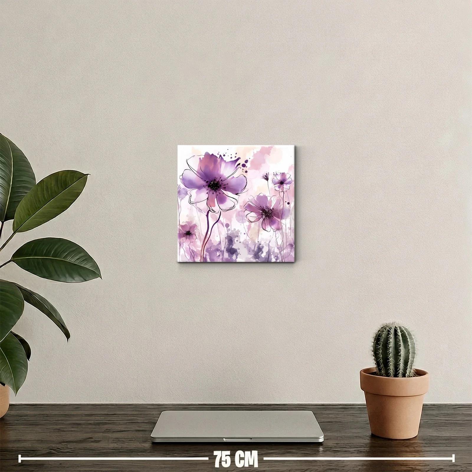 Cuadro decorativo con flores abstractas en tonos violetas y rosas — miniatura 2