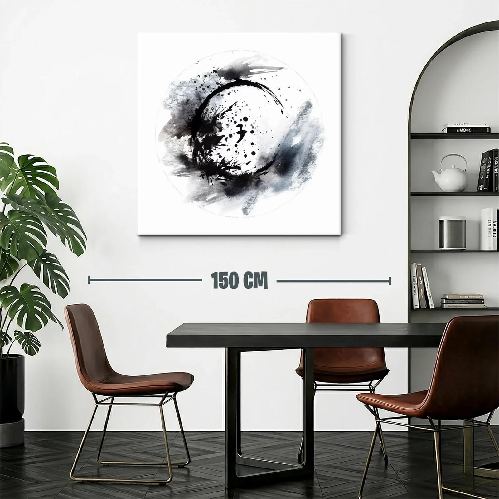 Cuadro abstracto en negro y gris con formas circulares — miniatura 2