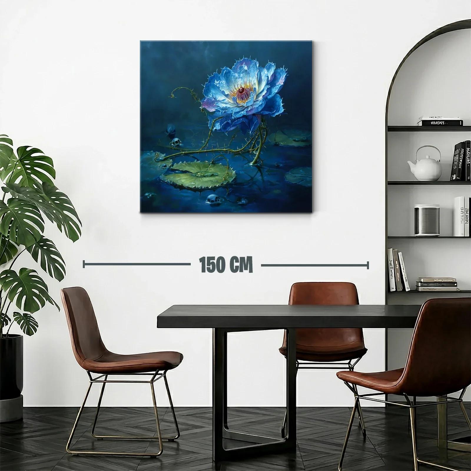 Flor azul luminosa sobre agua con detalles oscuros y misterio — miniatura 2