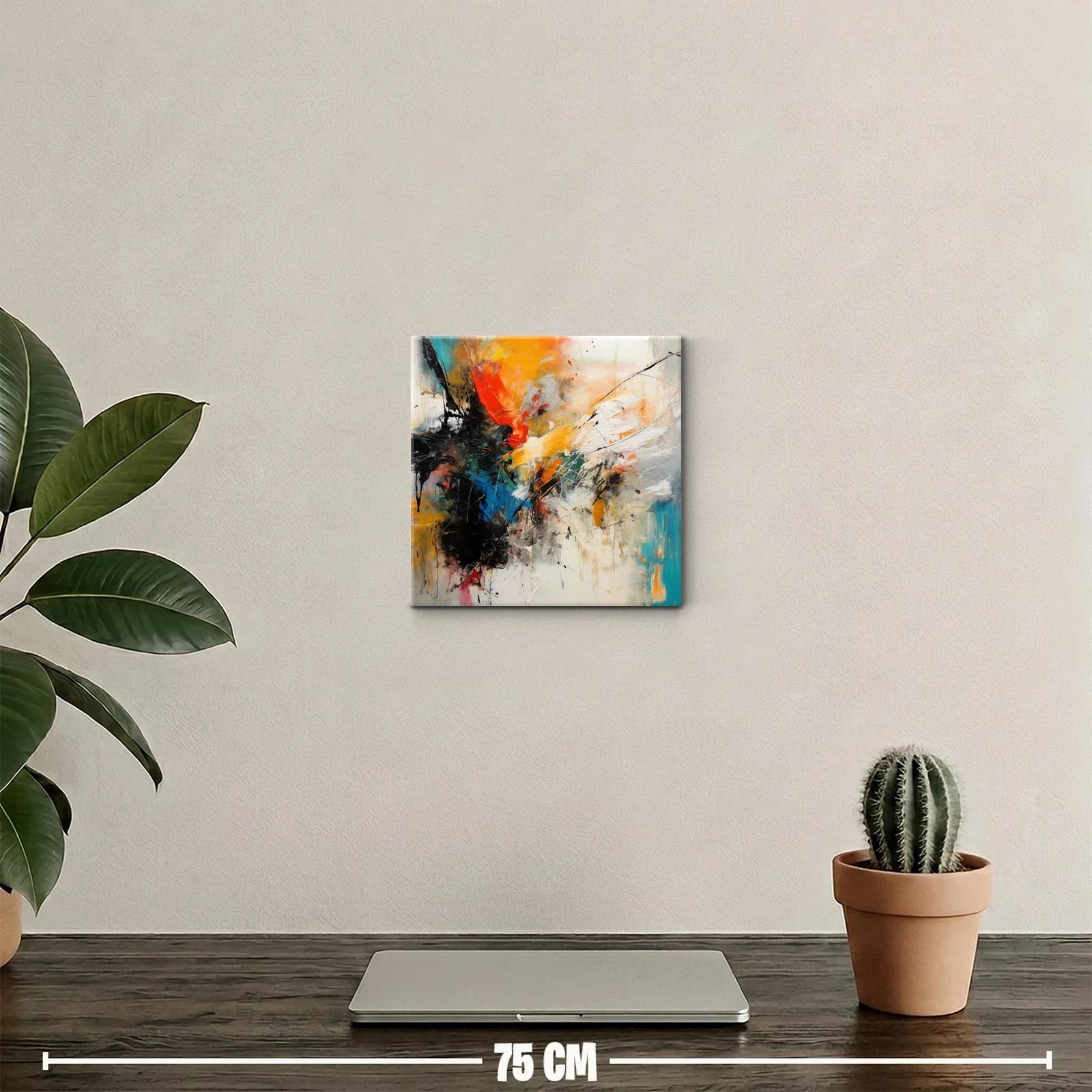 Cuadro abstracto vibrante con tonos cálidos y fríos — miniatura 2