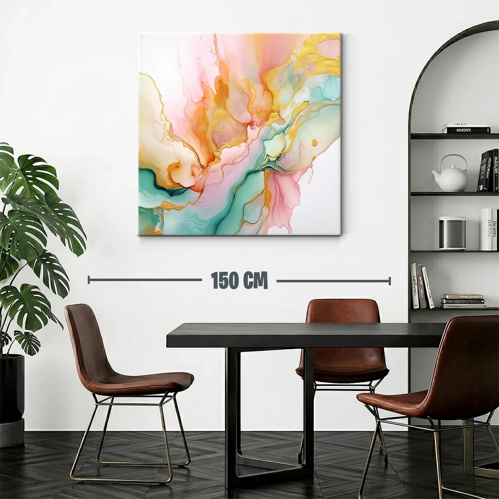 Cuadro Abstracto con Tonos Dorados y Pasteles Suaves — miniatura 2