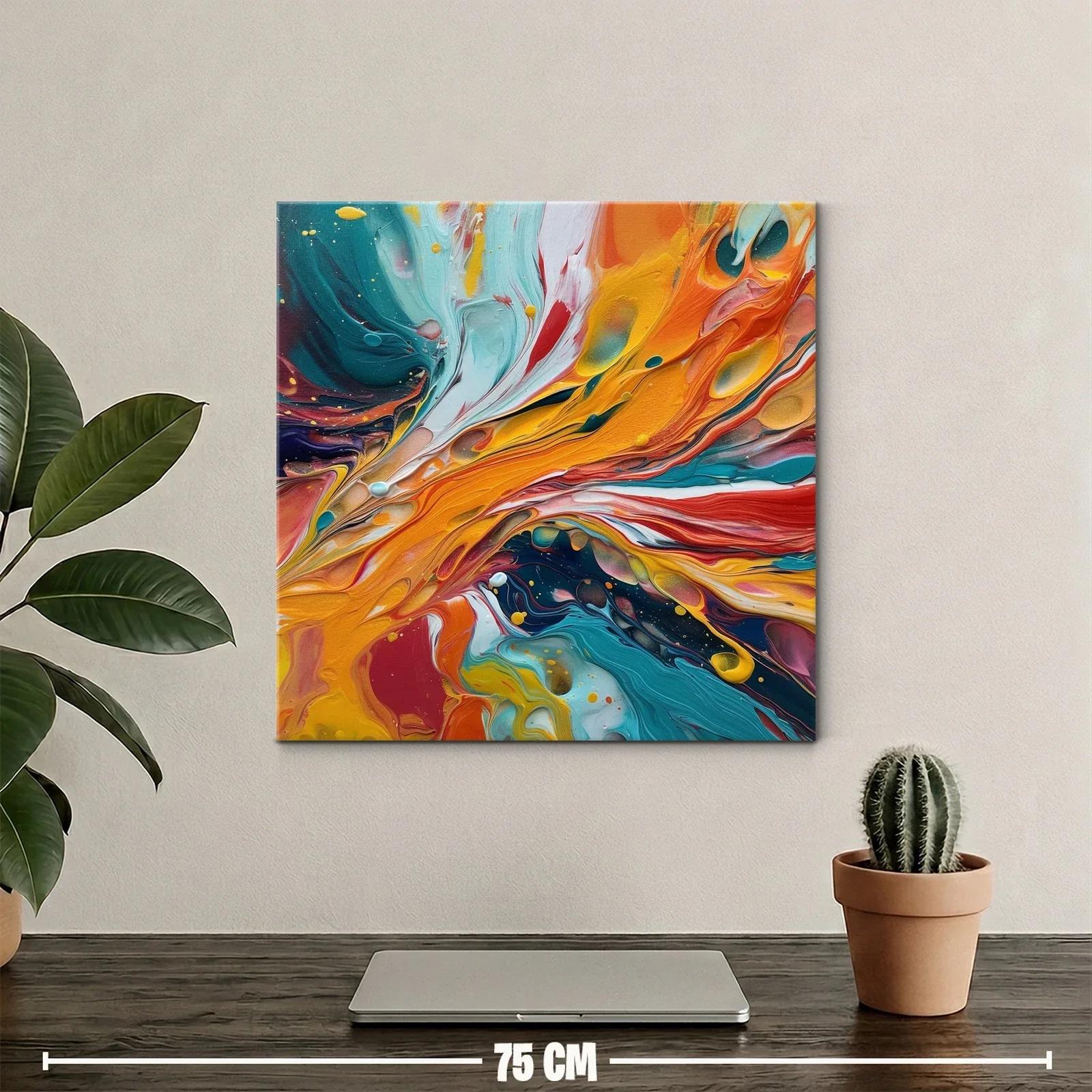 Cuadro abstracto con vibrantes tonos naranjas y azules — miniatura 2