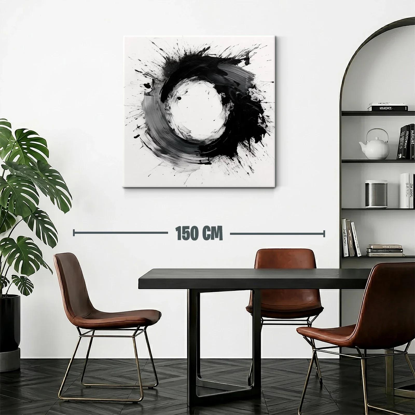 Cuadro abstracto con formas circulares en blanco y negro — miniatura 2