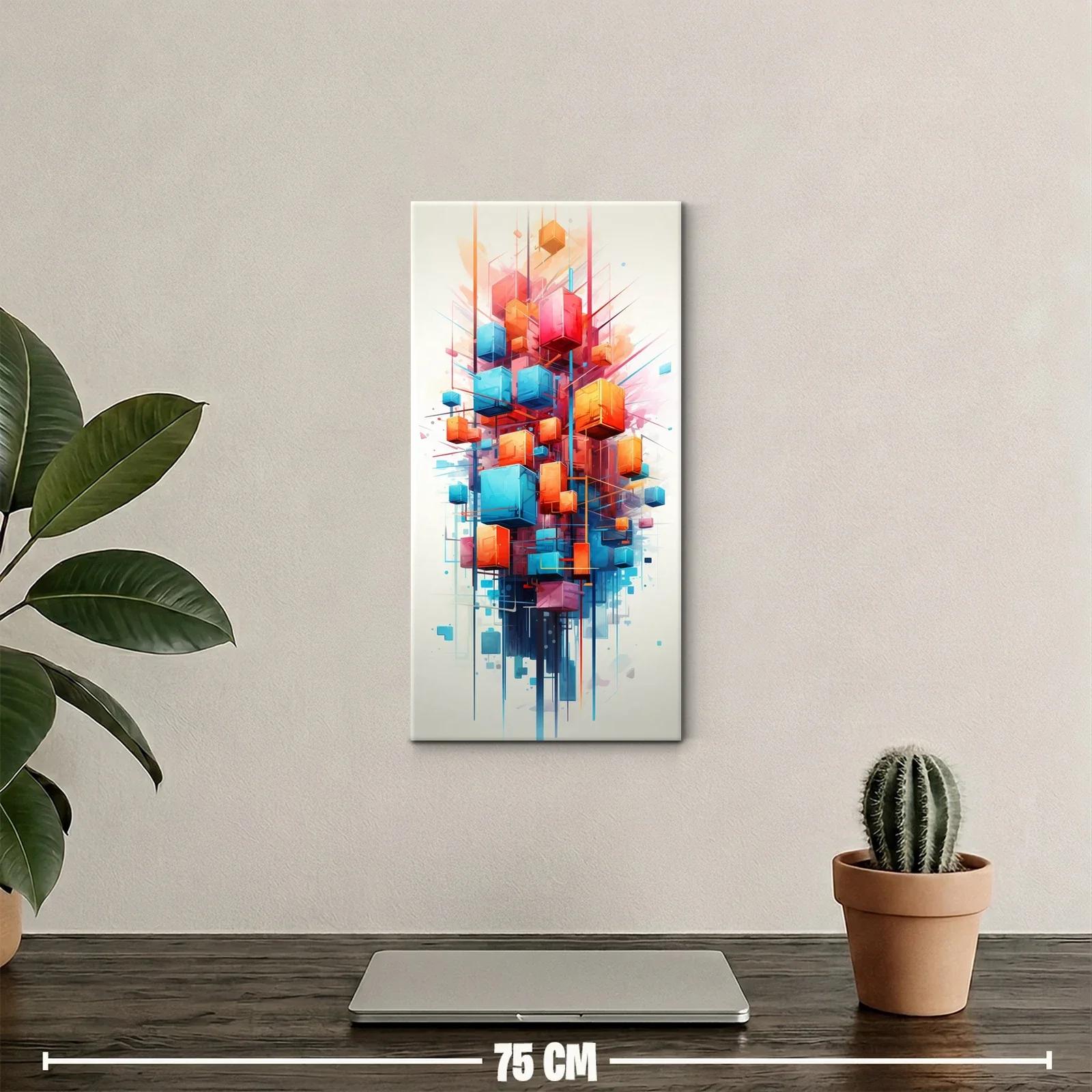 Cuadro composición abstracta de cubos con salpicaduras y líneas rectas — miniatura 2