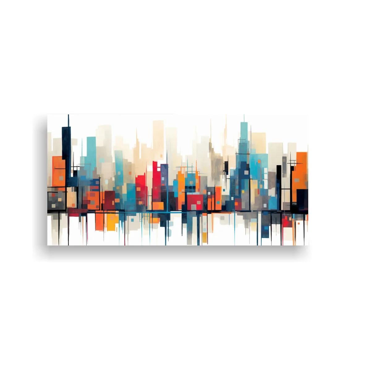 Cuadro skyline urbano abstracto con reflejo inferior