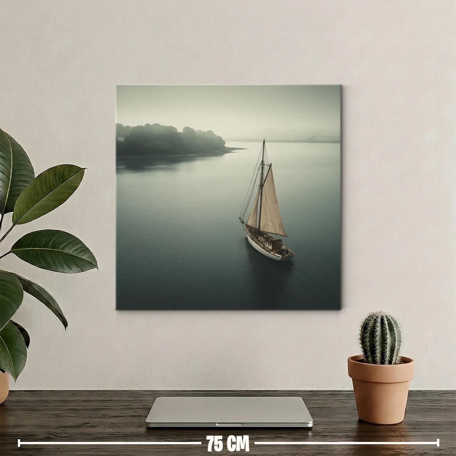 Velero navegando en paisaje marino brumoso y sereno — miniatura 2