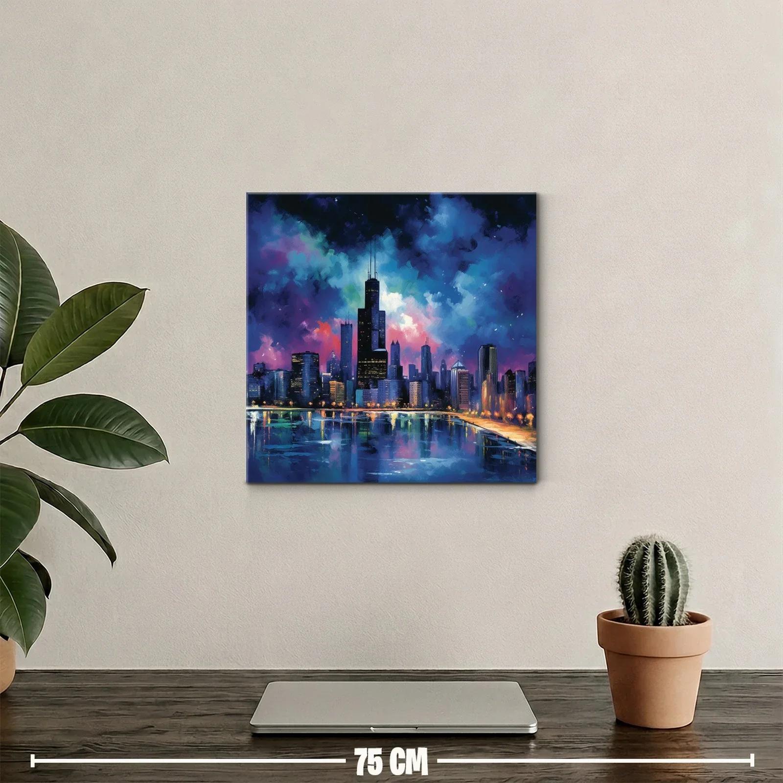 Ciudad nocturna con reflejos y cielo vibrante en azul y púrpura — miniatura 2