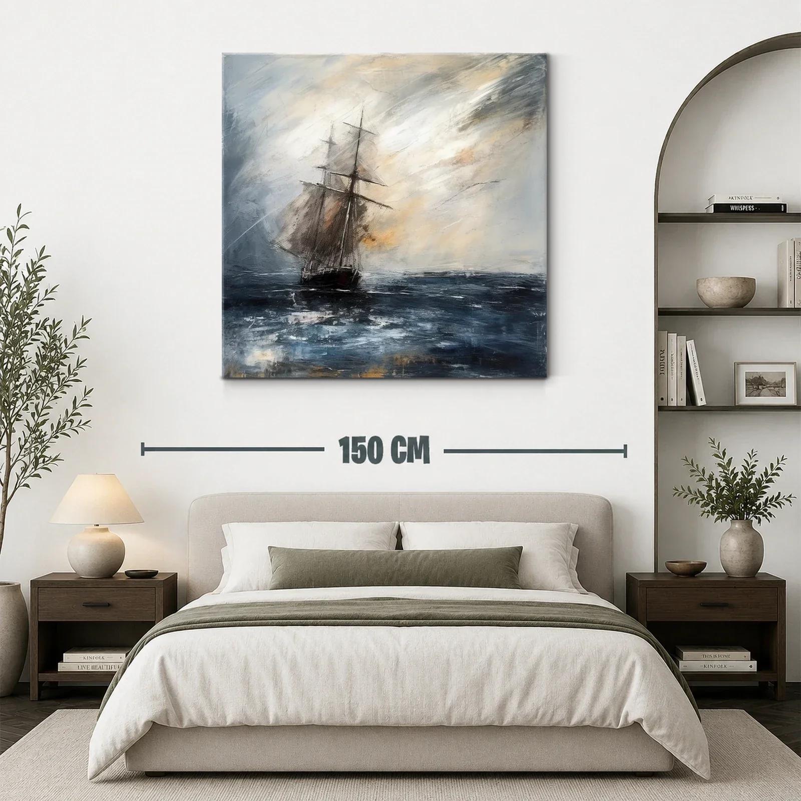 Velero en mar tempestuoso con cielo nublado y luz tenue — miniatura 3