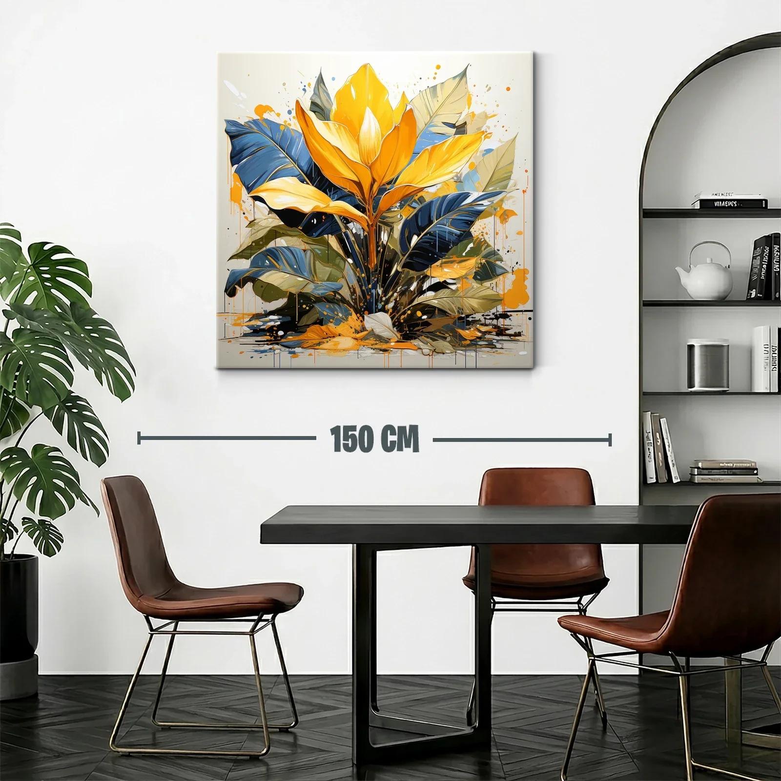 Cuadro de planta tropical en tonos amarillo y azul vibrante — miniatura 2