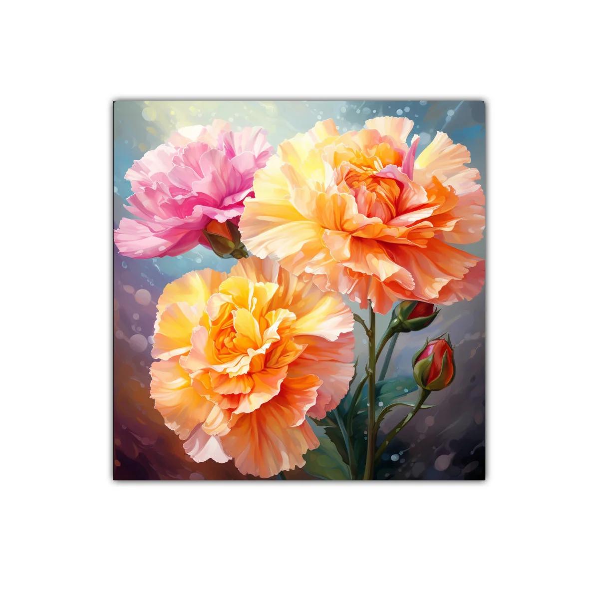 Cuadro floral vibrante con rosas en tonos cálidos y rosas — miniatura 1